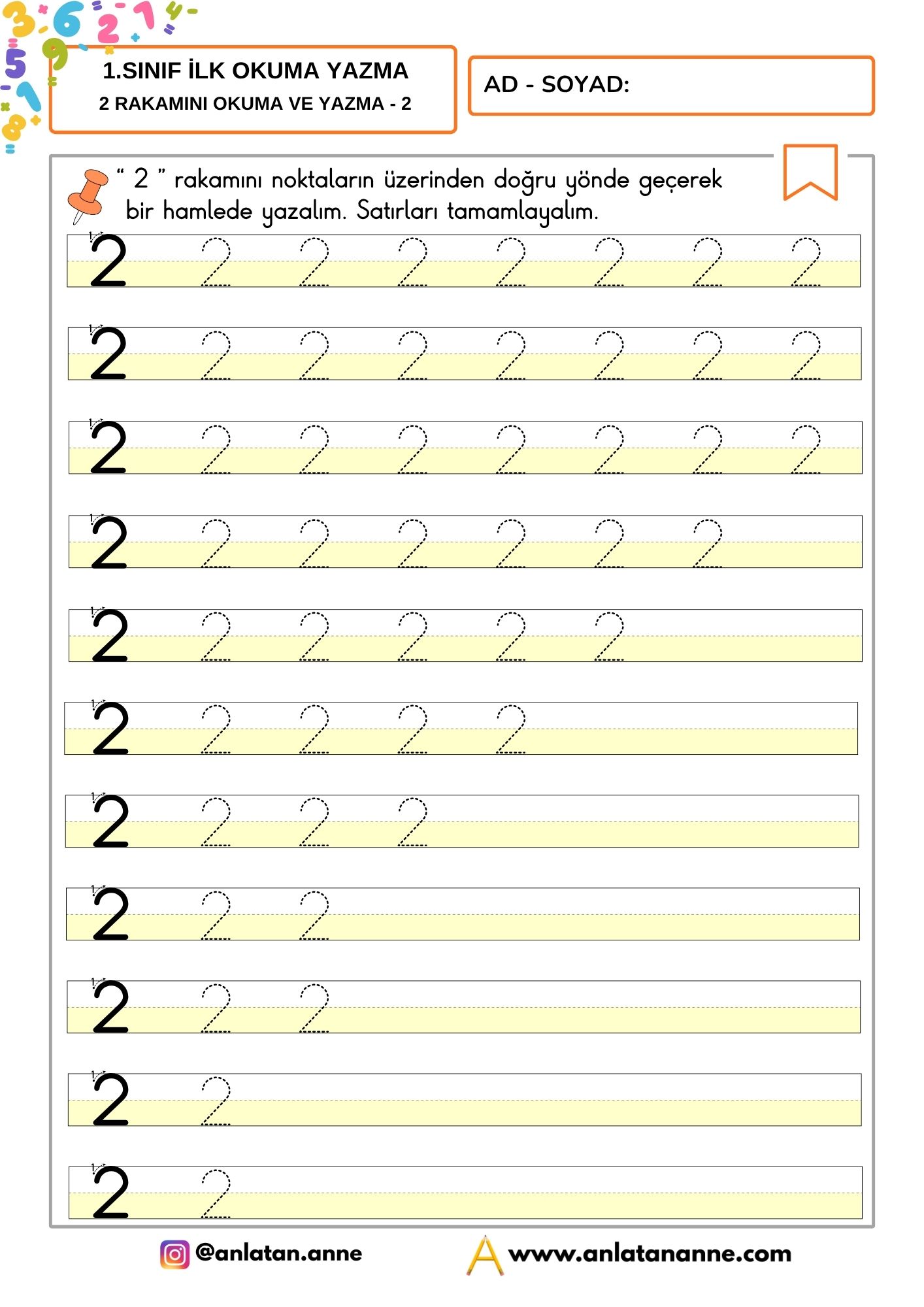 2 rakamını yazma etkinliği