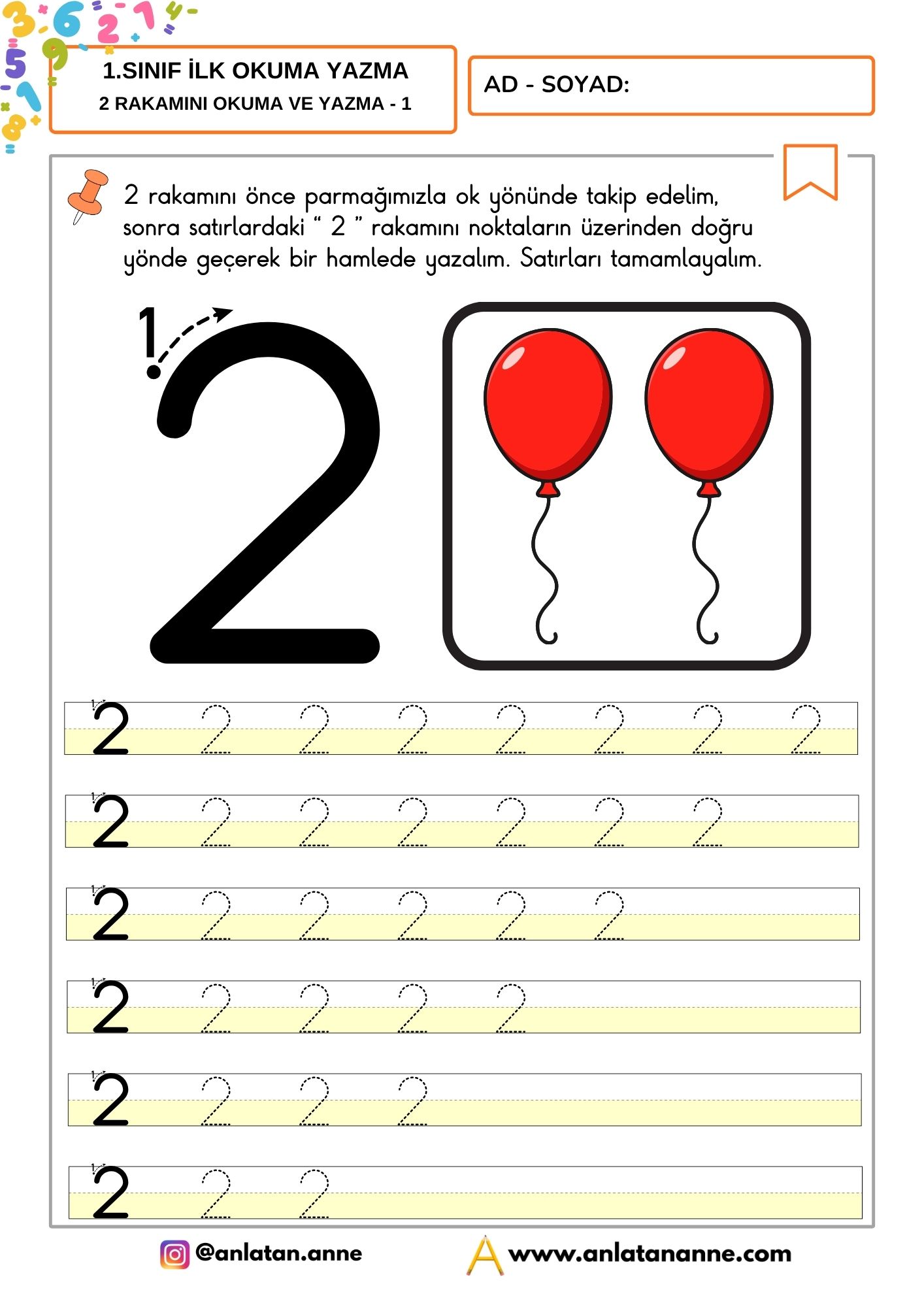 2 rakamını yazma çalışması