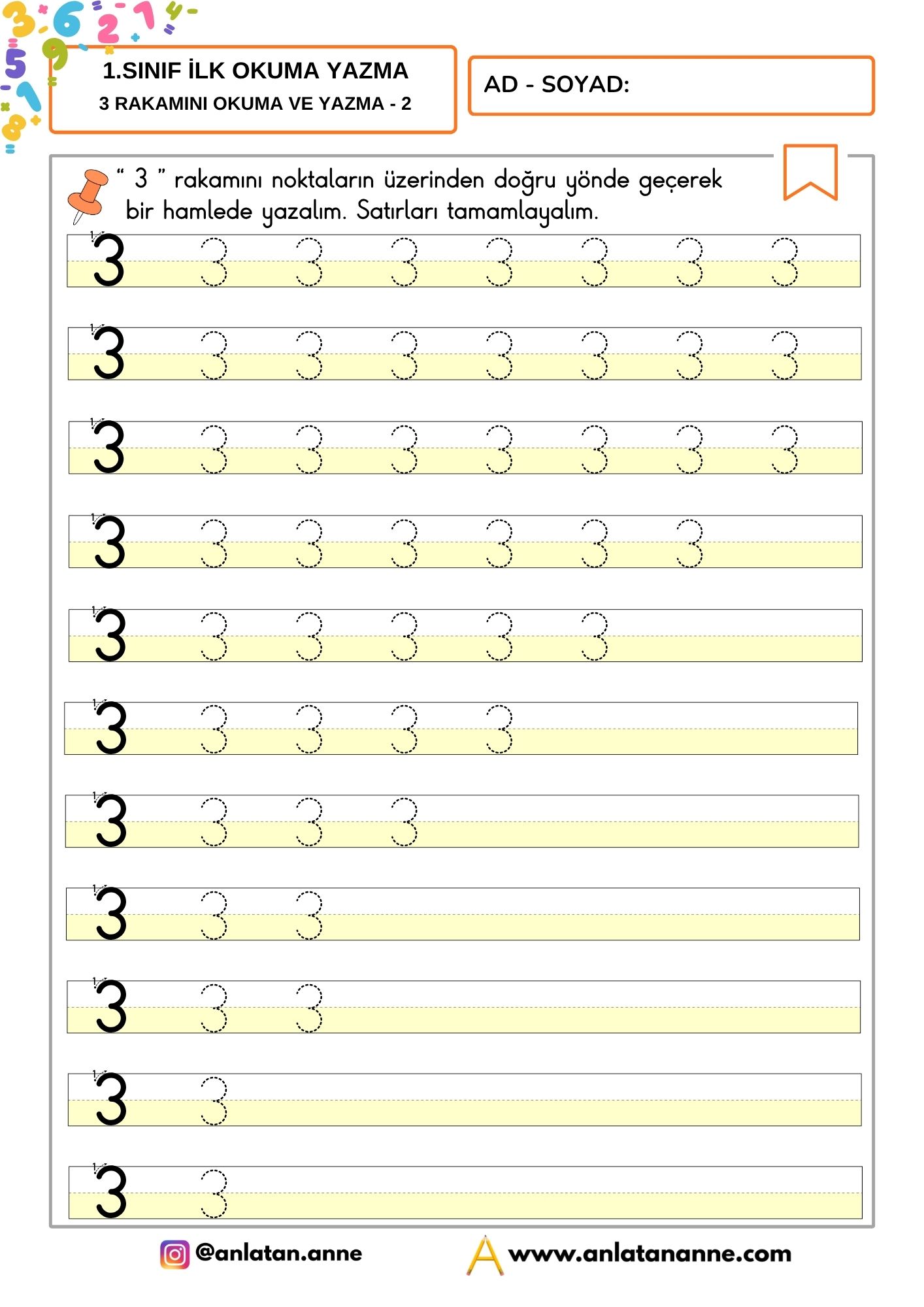 3 rakamını yazma etkinliği