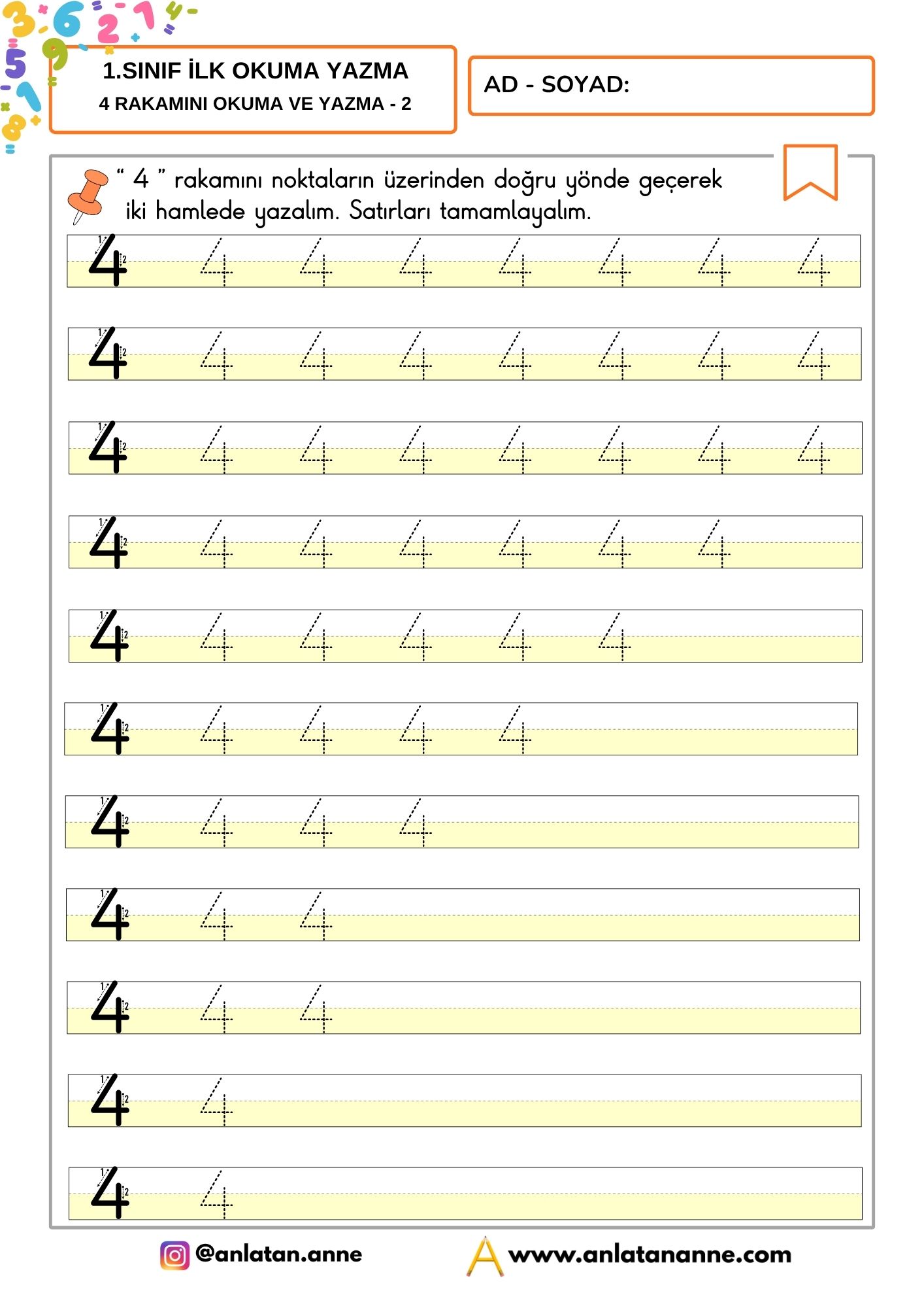 4 rakamını yazma etkinliği