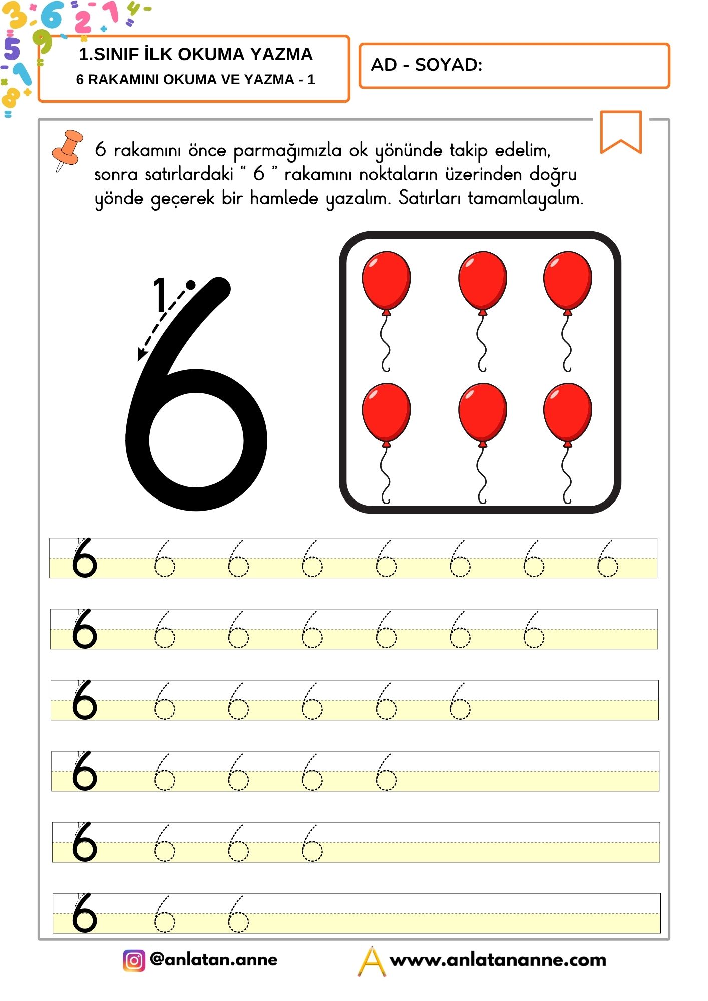 6 rakamı yazma çalışması