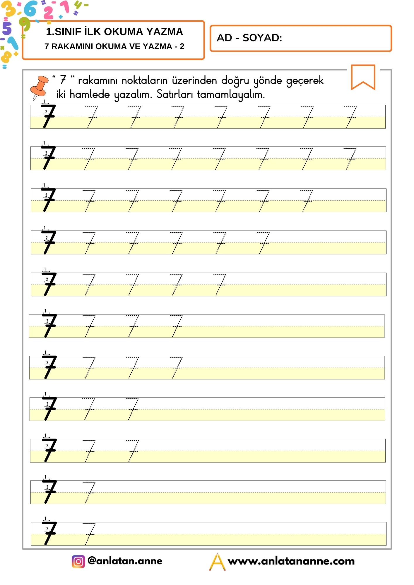 7 rakamı yazma etkinliği
