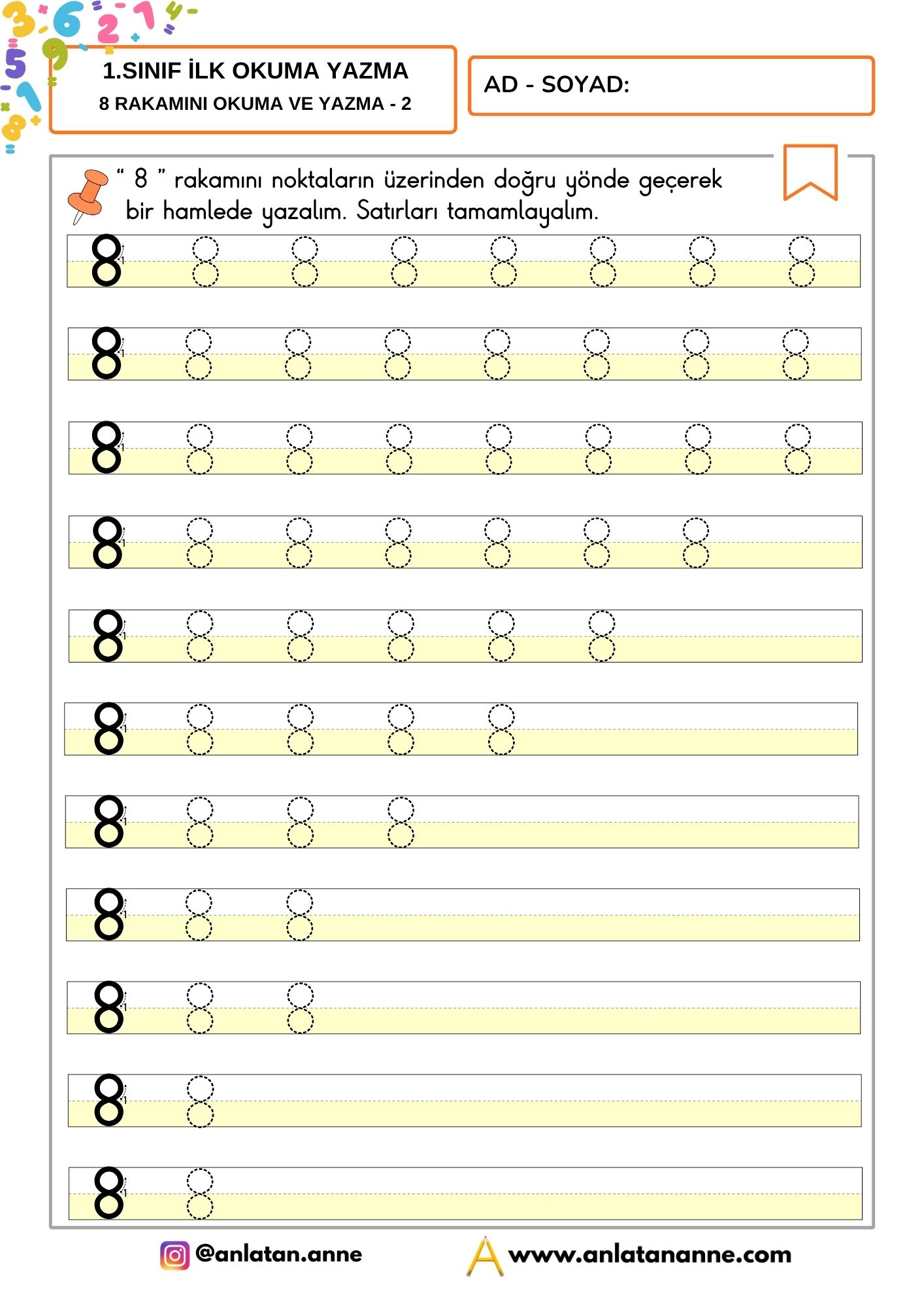 8 rakamı yazma etkinliği