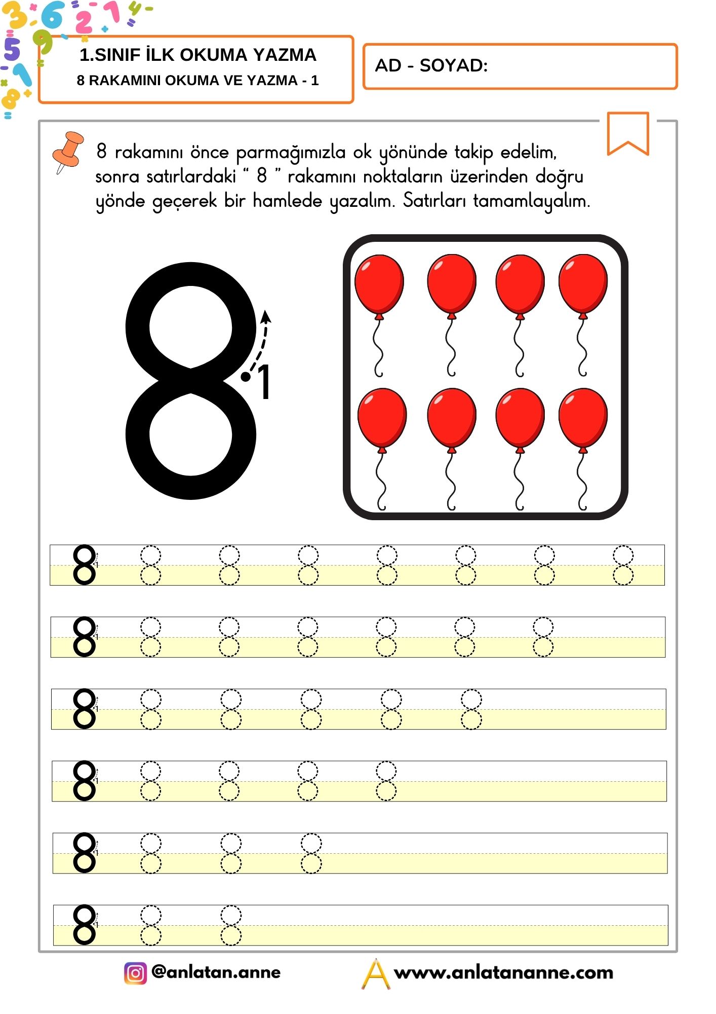 8 rakamı yazma çalışması
