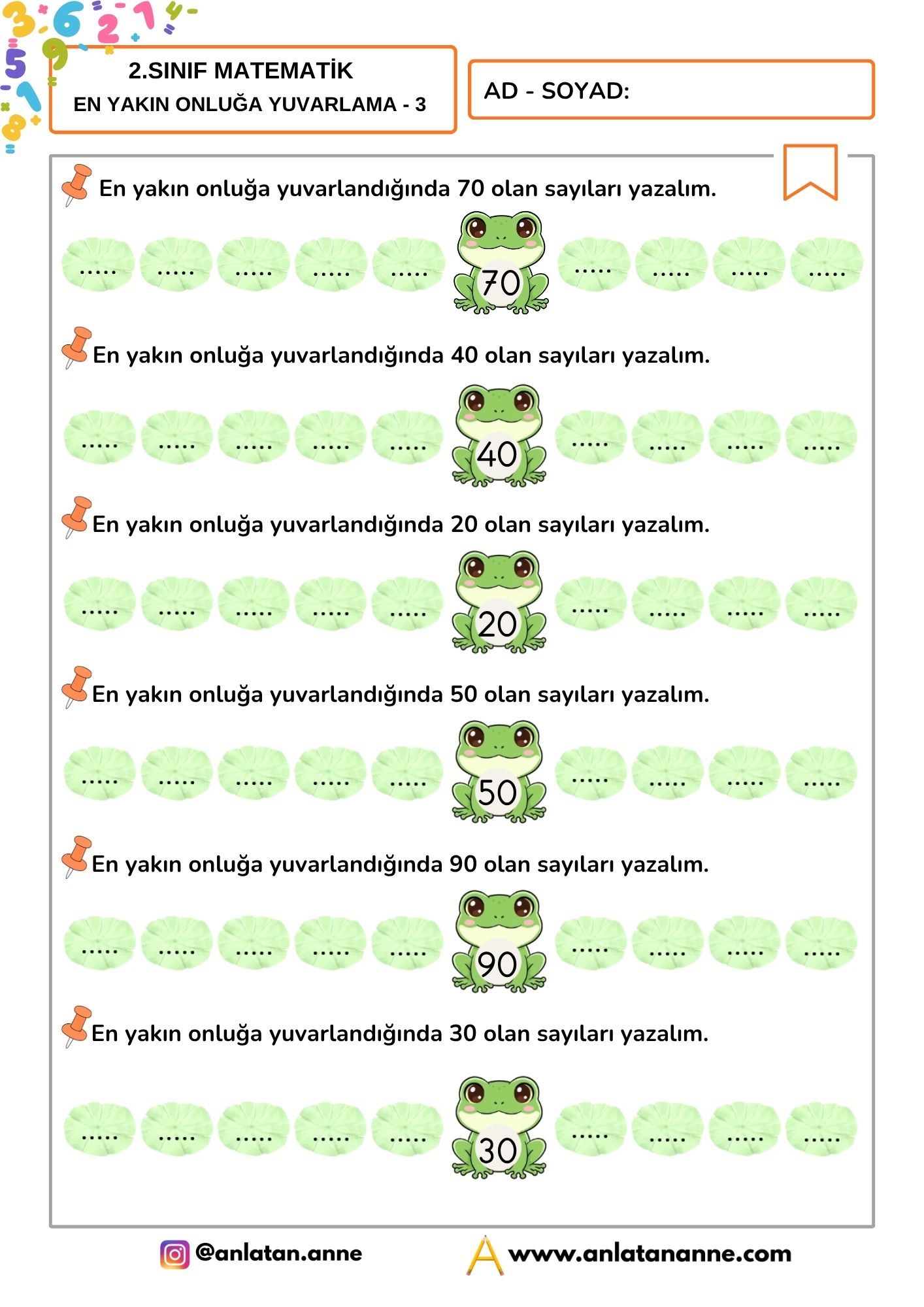 2. sınıf en yakın onluğa yuvarlama