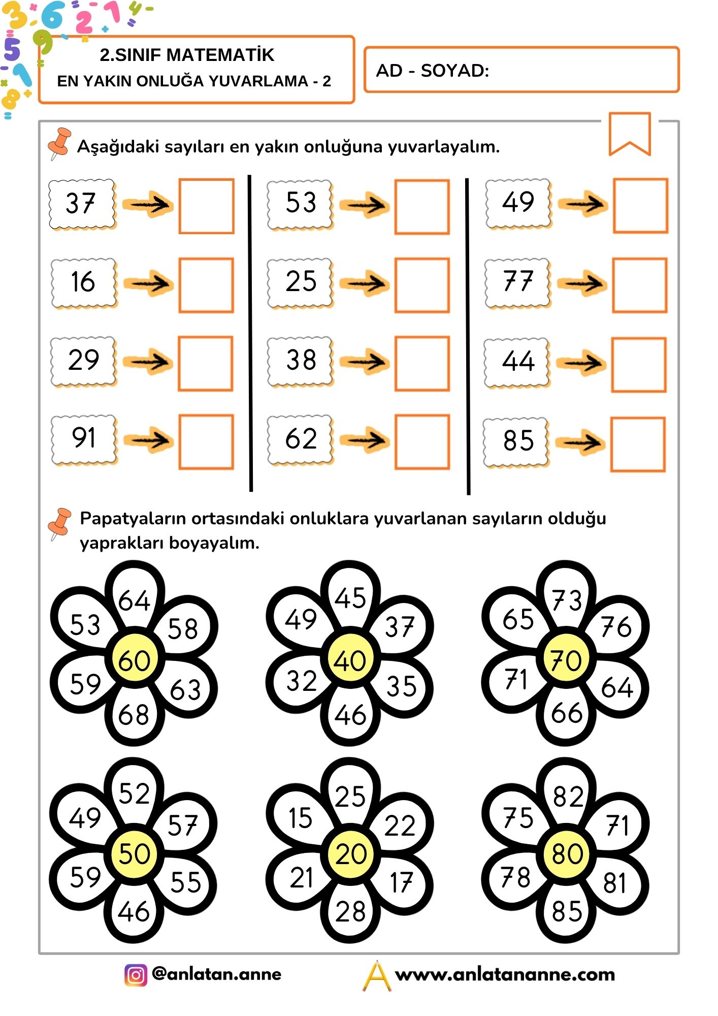 2. sınıf en yakın onluğa yuvarlama