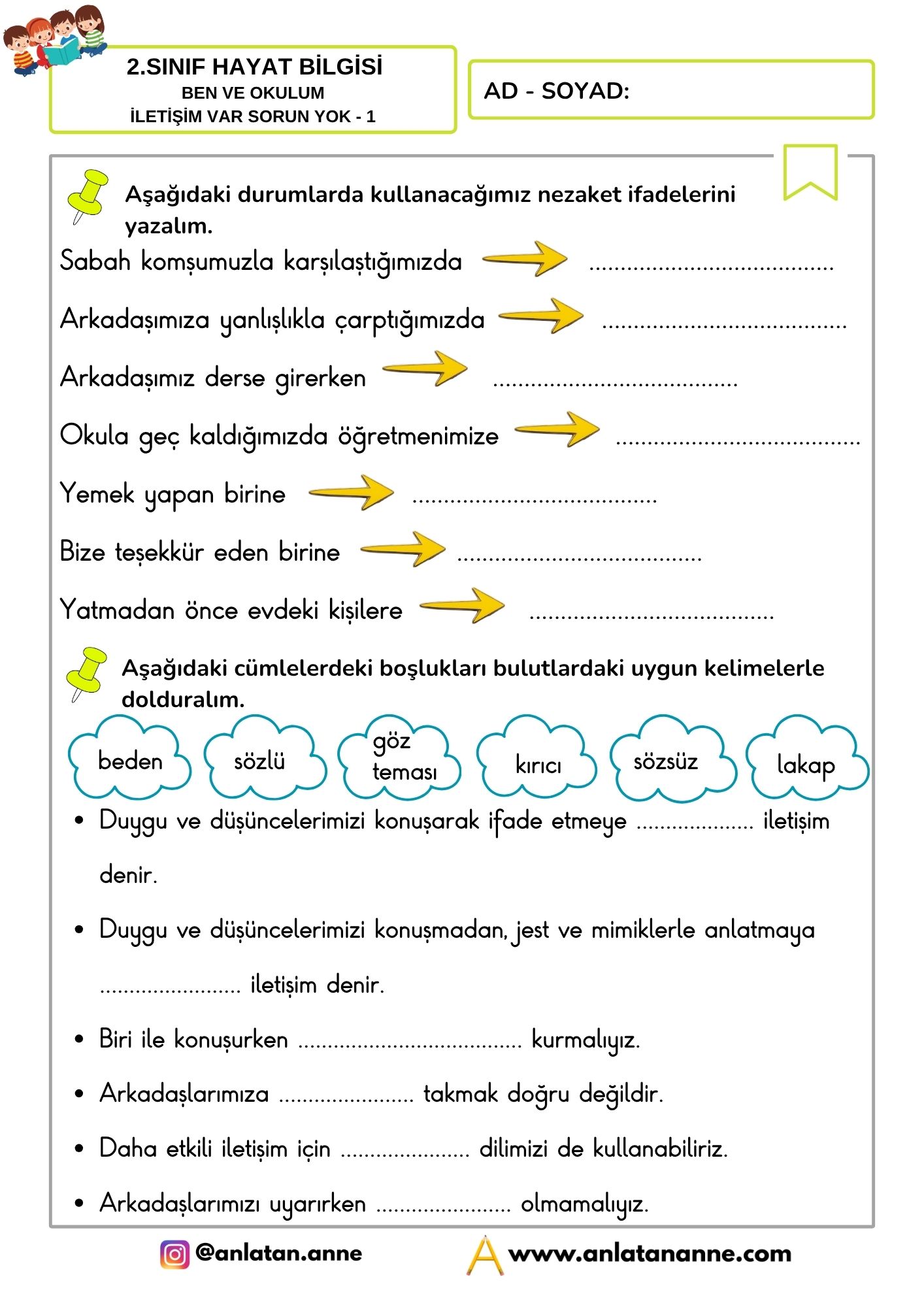2. sınıf hayat bilgisi iletişim var sorun yok