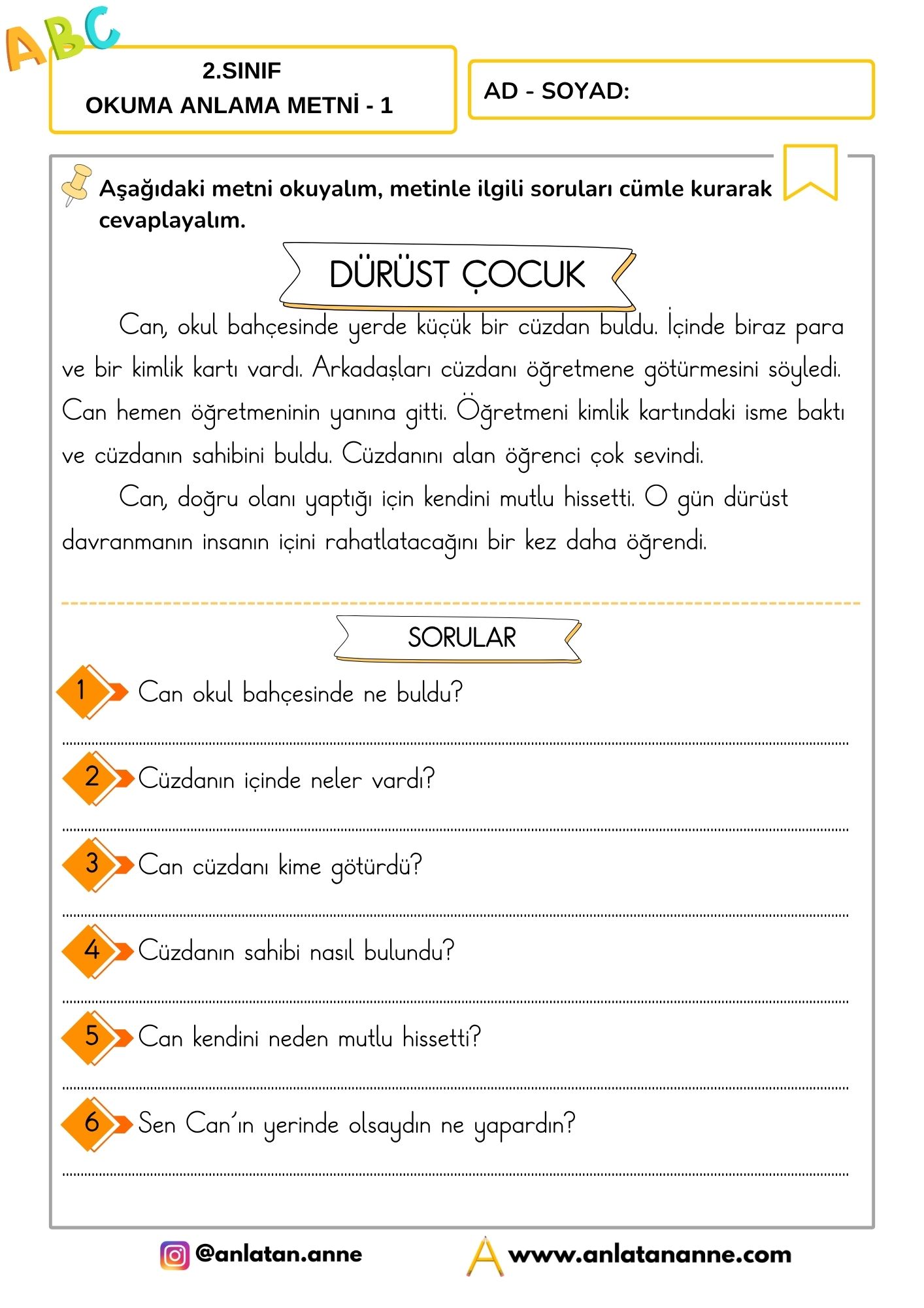 2. sınıf okuduğunu anlama