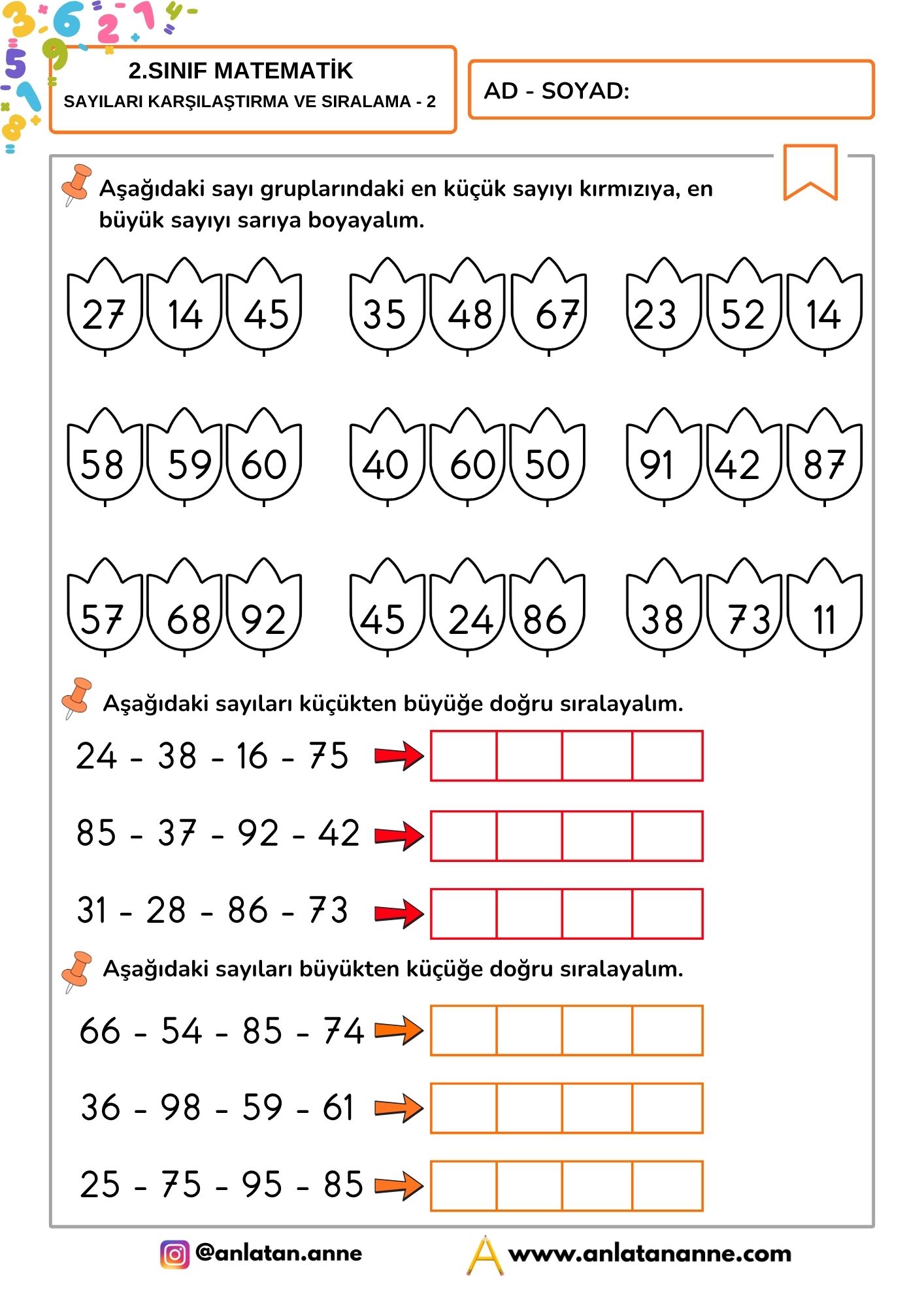 2. sınıf sayıları karşılaştırma ve sıralama