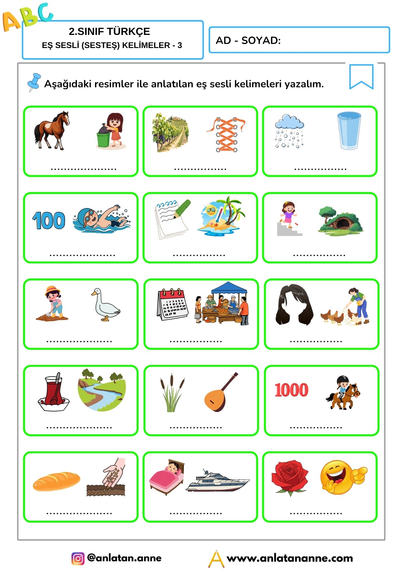 2. sınıf eş sesli sesteş kelimeler