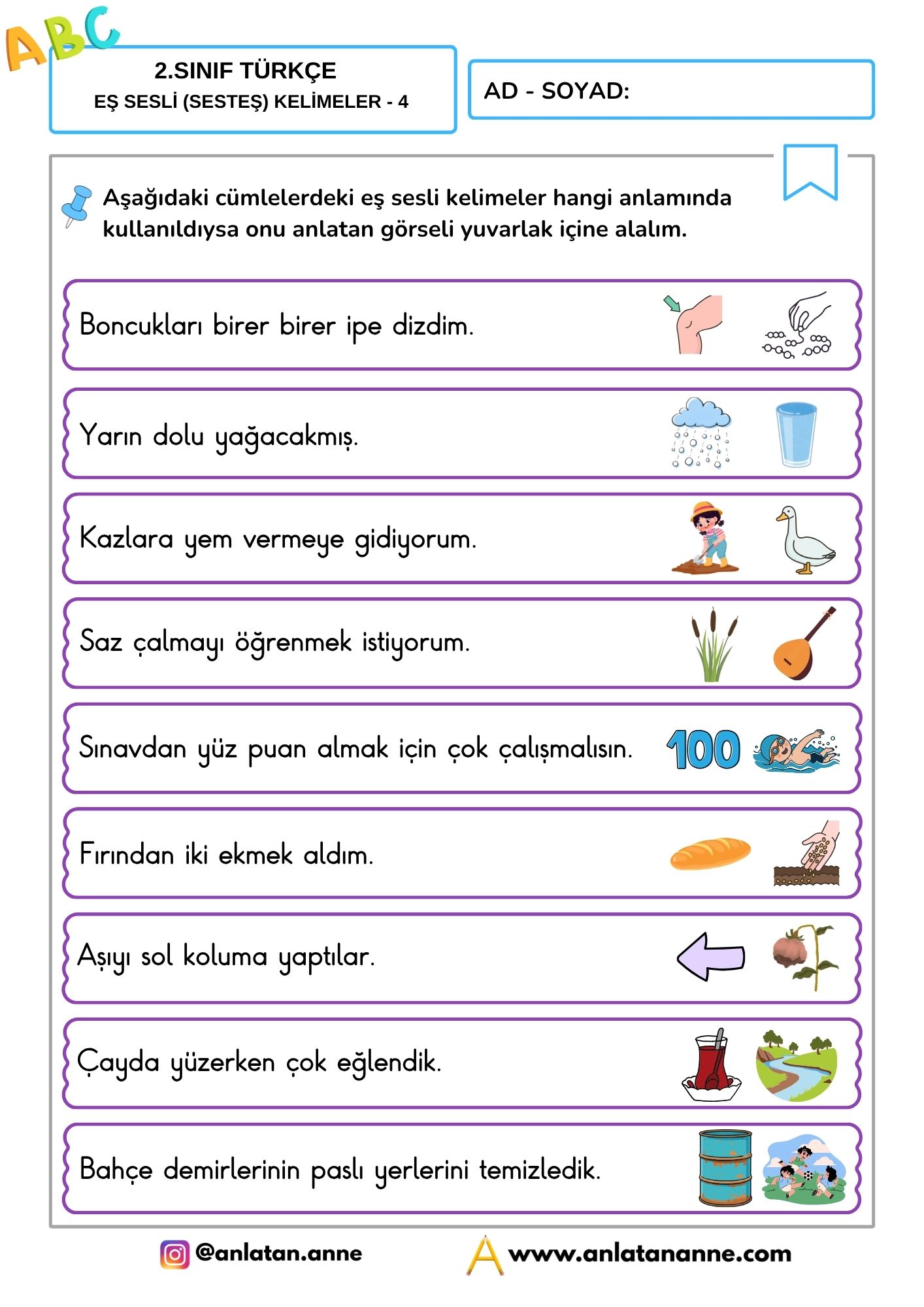 2. sınıf eş sesli sesteş kelimeler