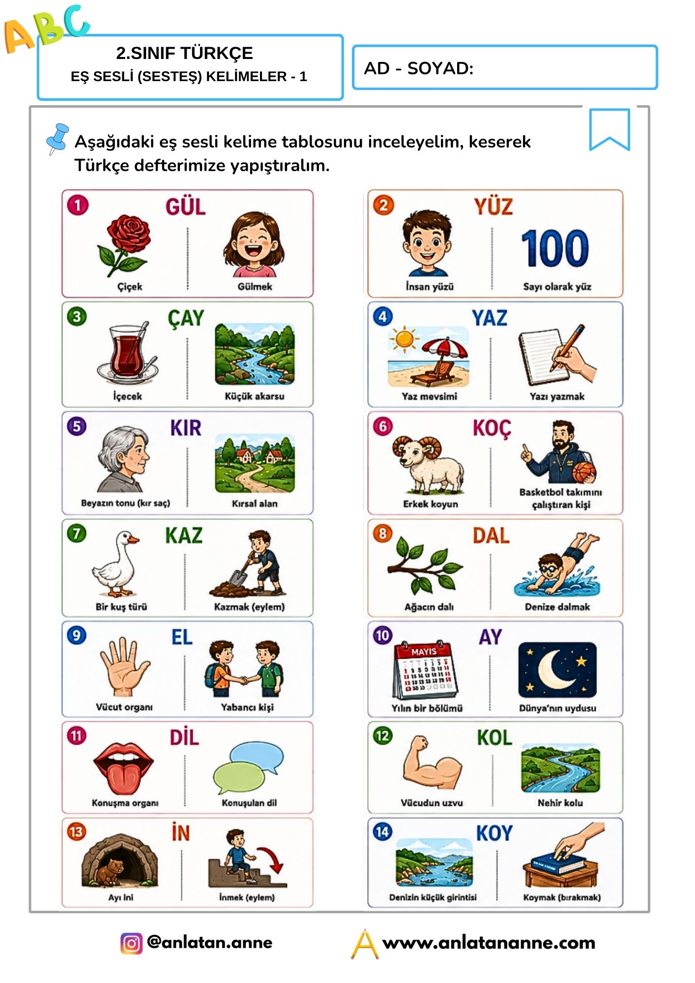2. sınıf eş sesli sesteş kelimeler