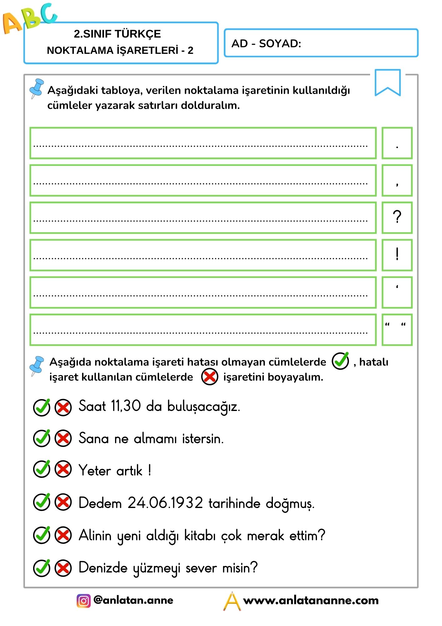 2. sınıf noktalama işaretleri