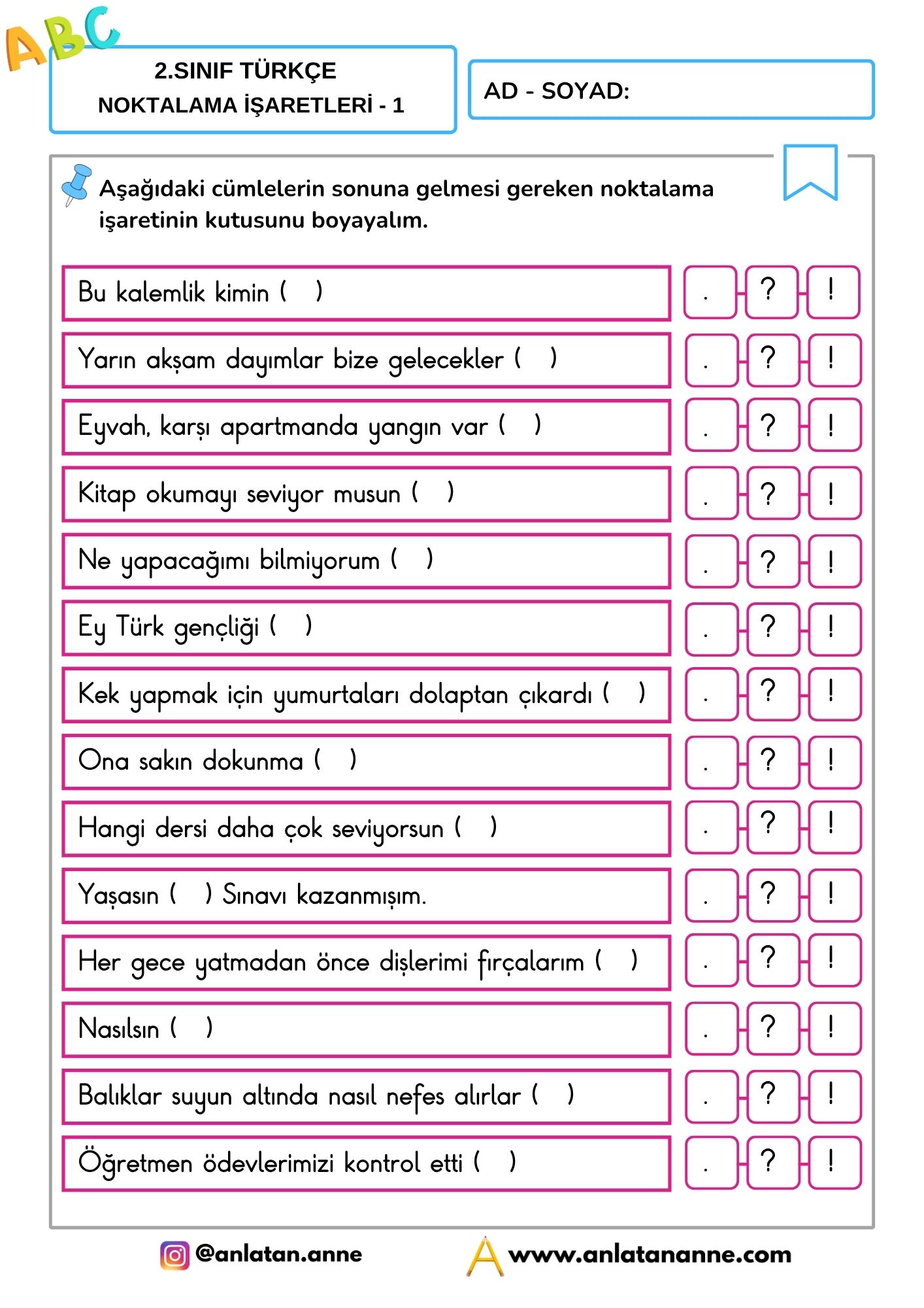 2. sınıf noktalama işaretleri