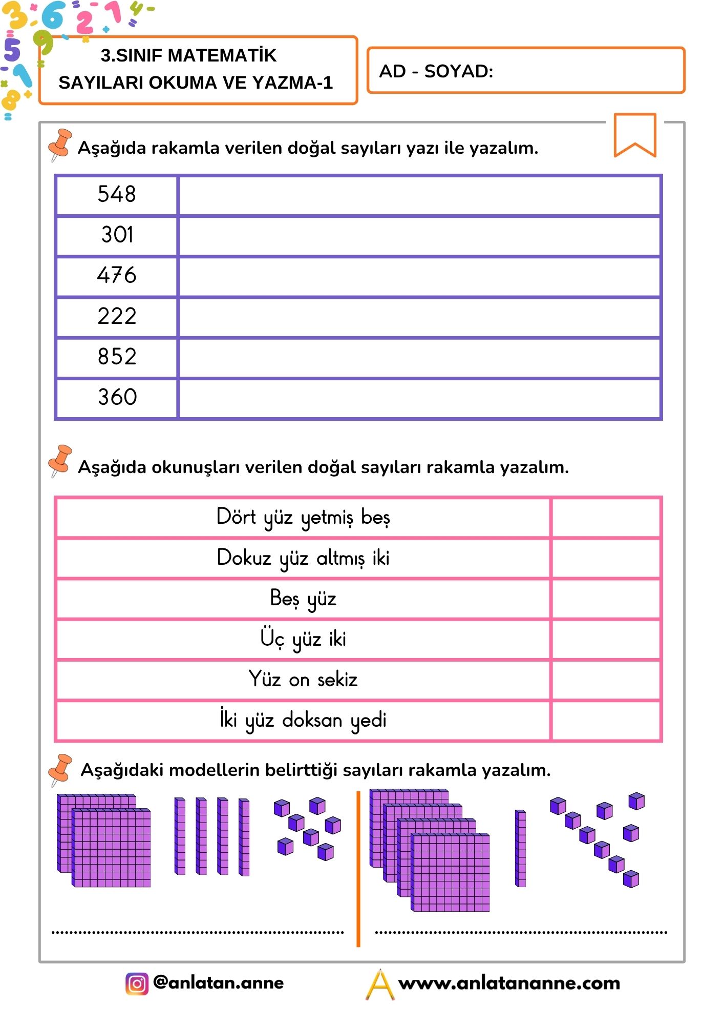 3. sınıf matematik doğal sayıları okuma ve yazma