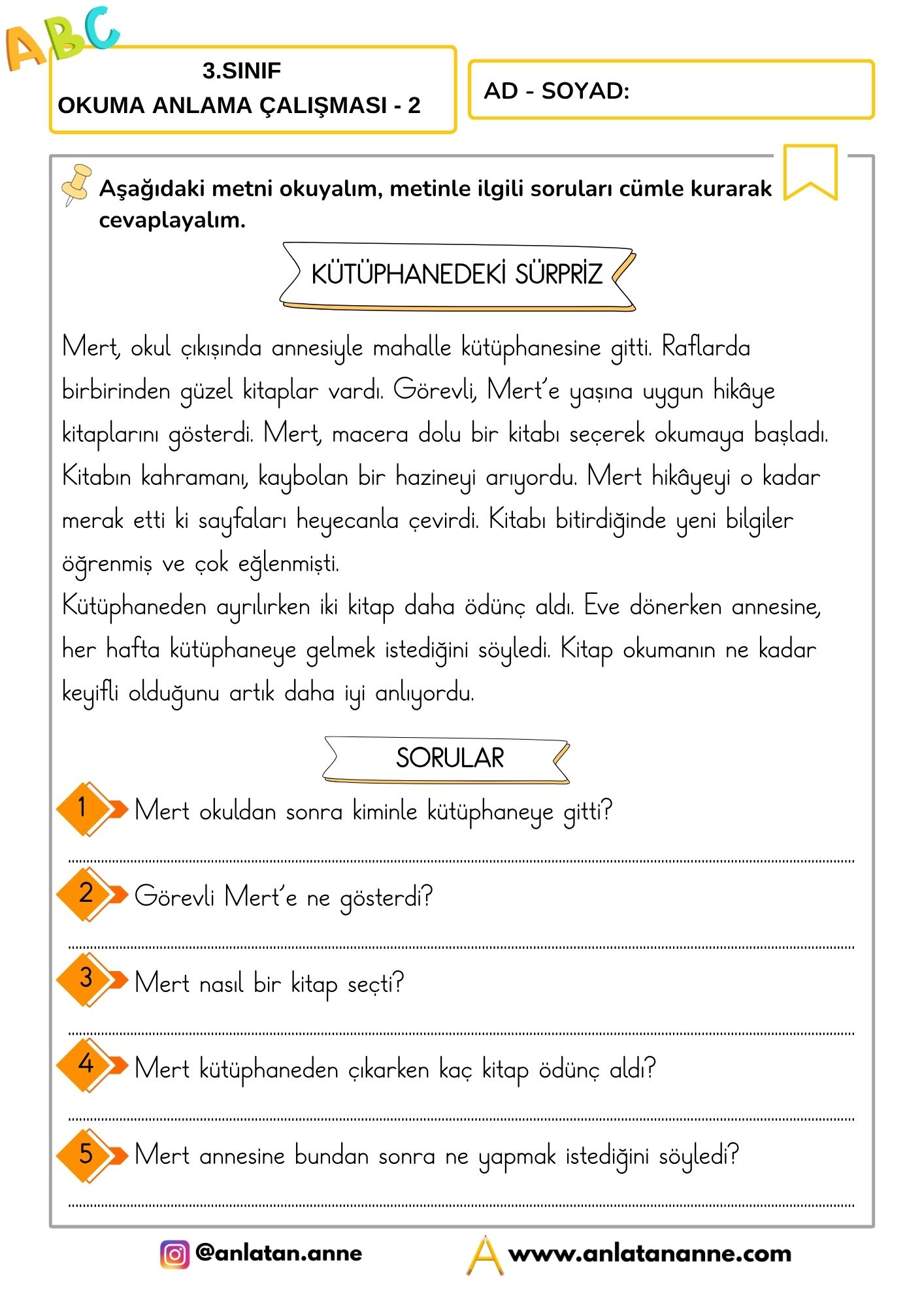 3. sınıf okuduğunu anlama