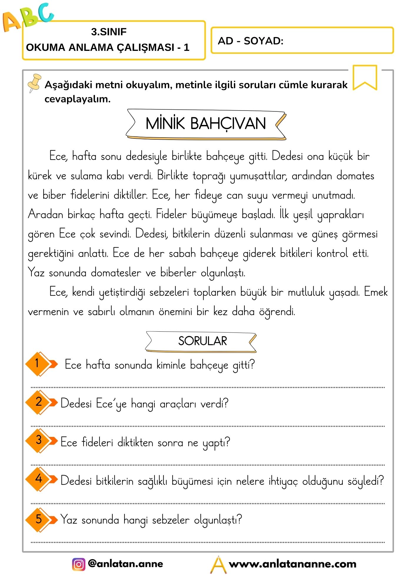 3. sınıf okuma anlama metinleri