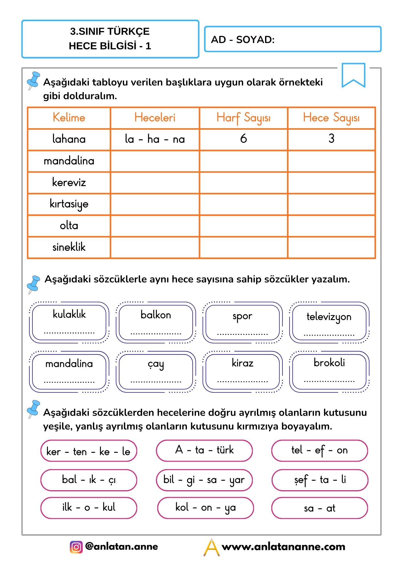 3. sınıf hece bilgisi