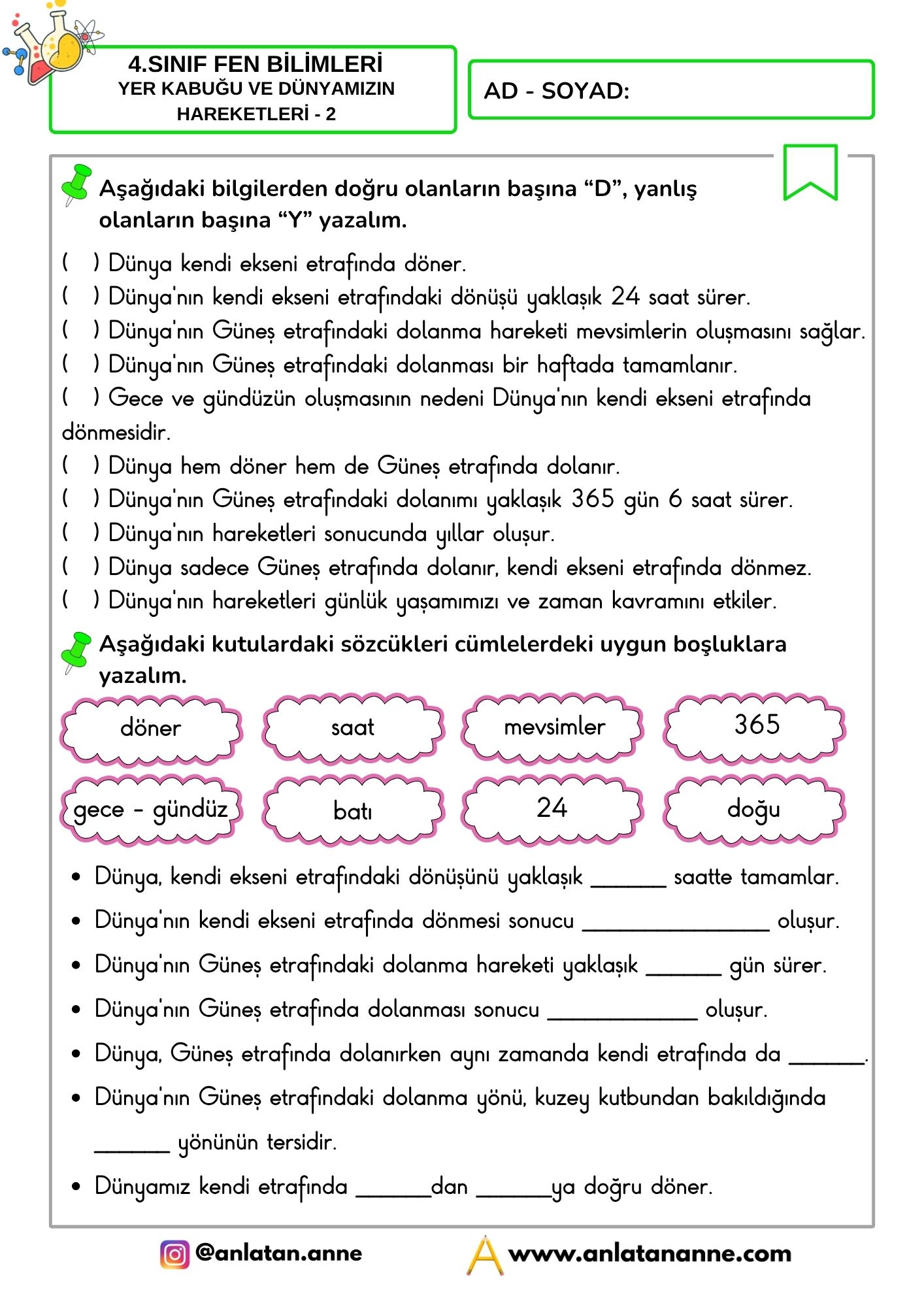 4-sinif-fen-bilimleri-yer kabugu-ve-dunyanin-hareketleri