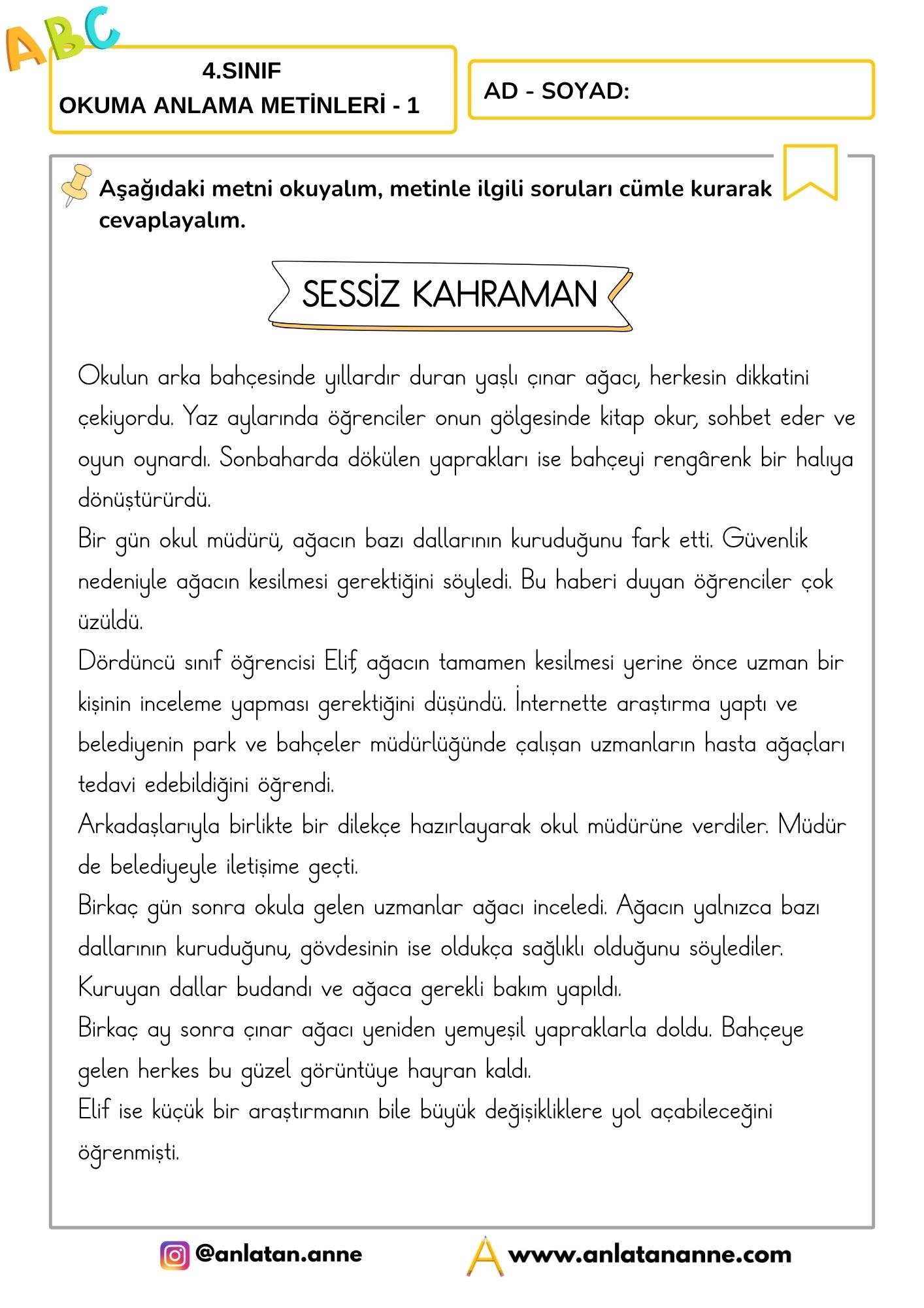 4. sınıf okuduğunu anlama etkinlikleri
