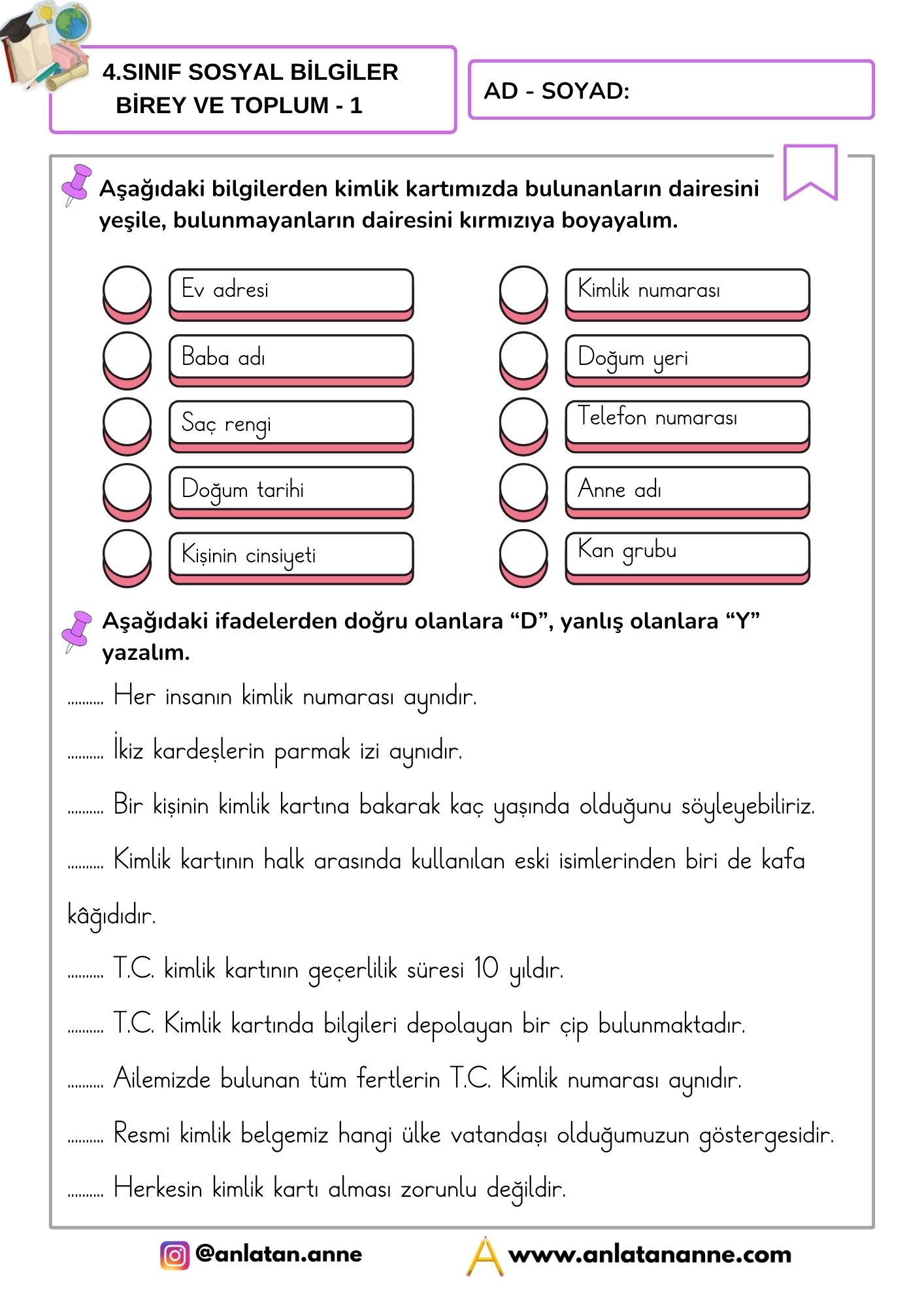 4. sınıf kimlik kartı etkinliği