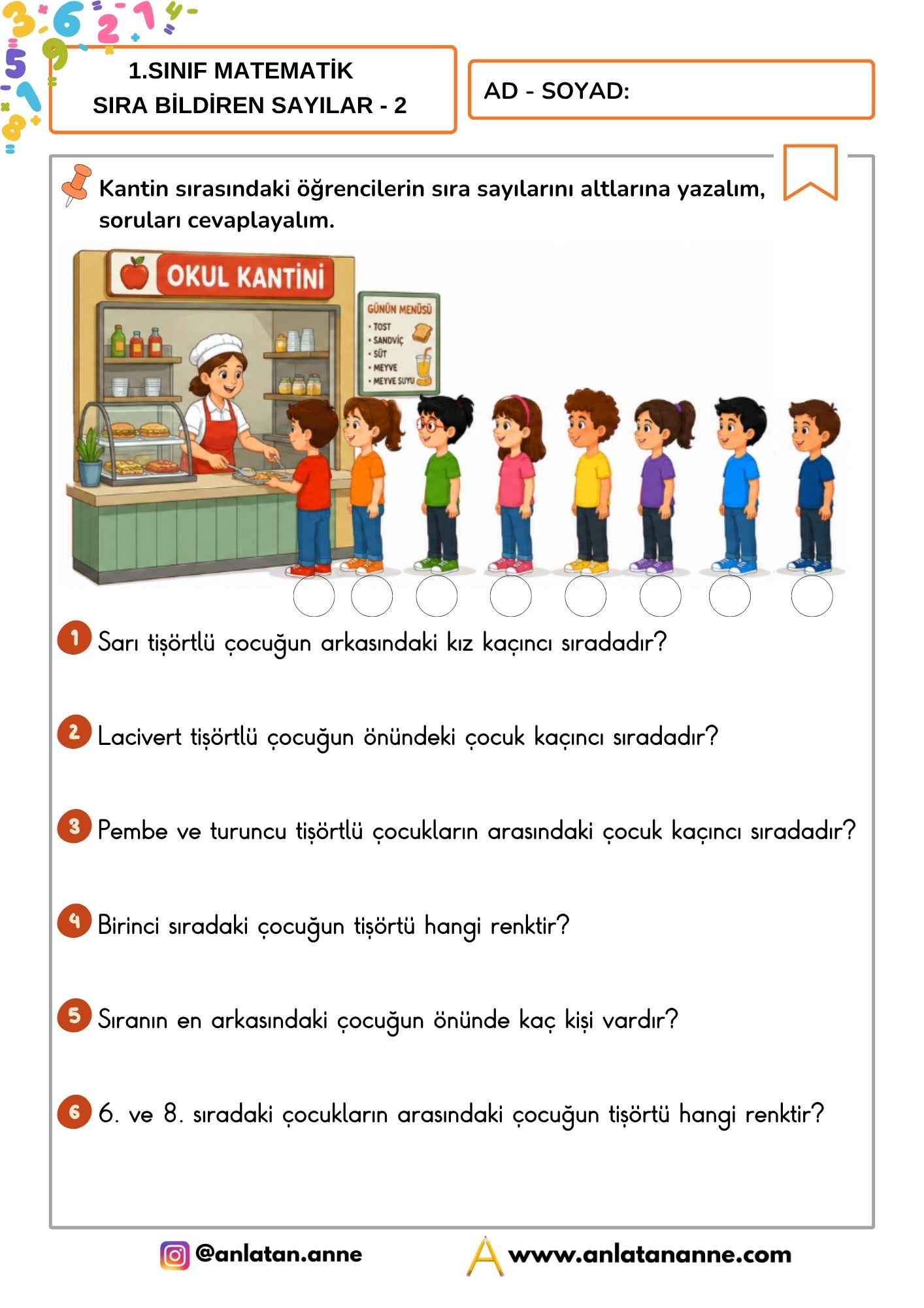 1. sınıf sıra bildiren sayılar