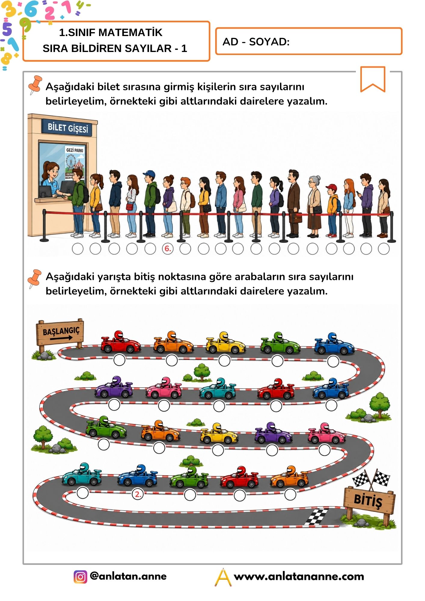 1. sınıf sıra bildiren sayılar
