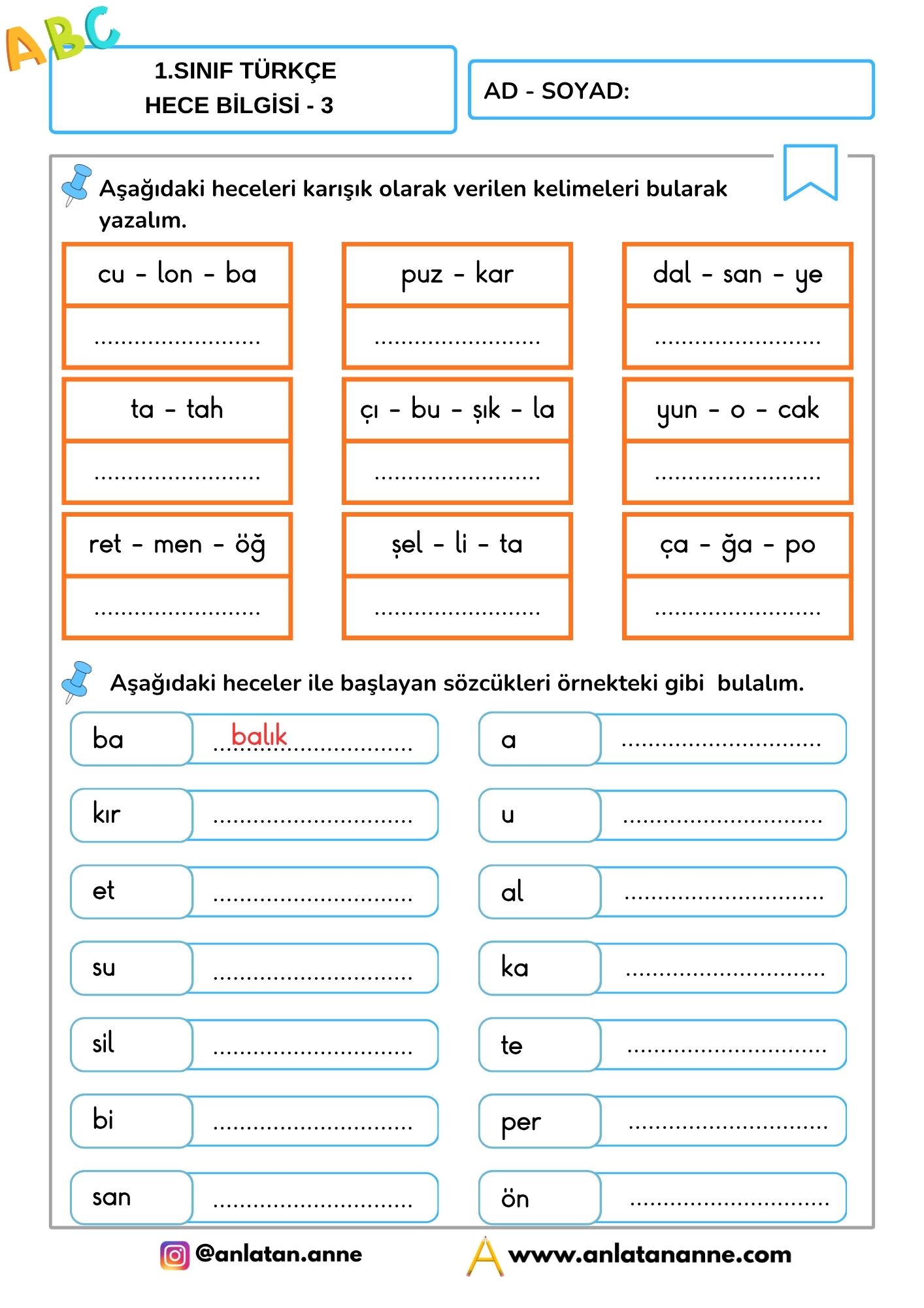 1. sınıf hece bilgisi
