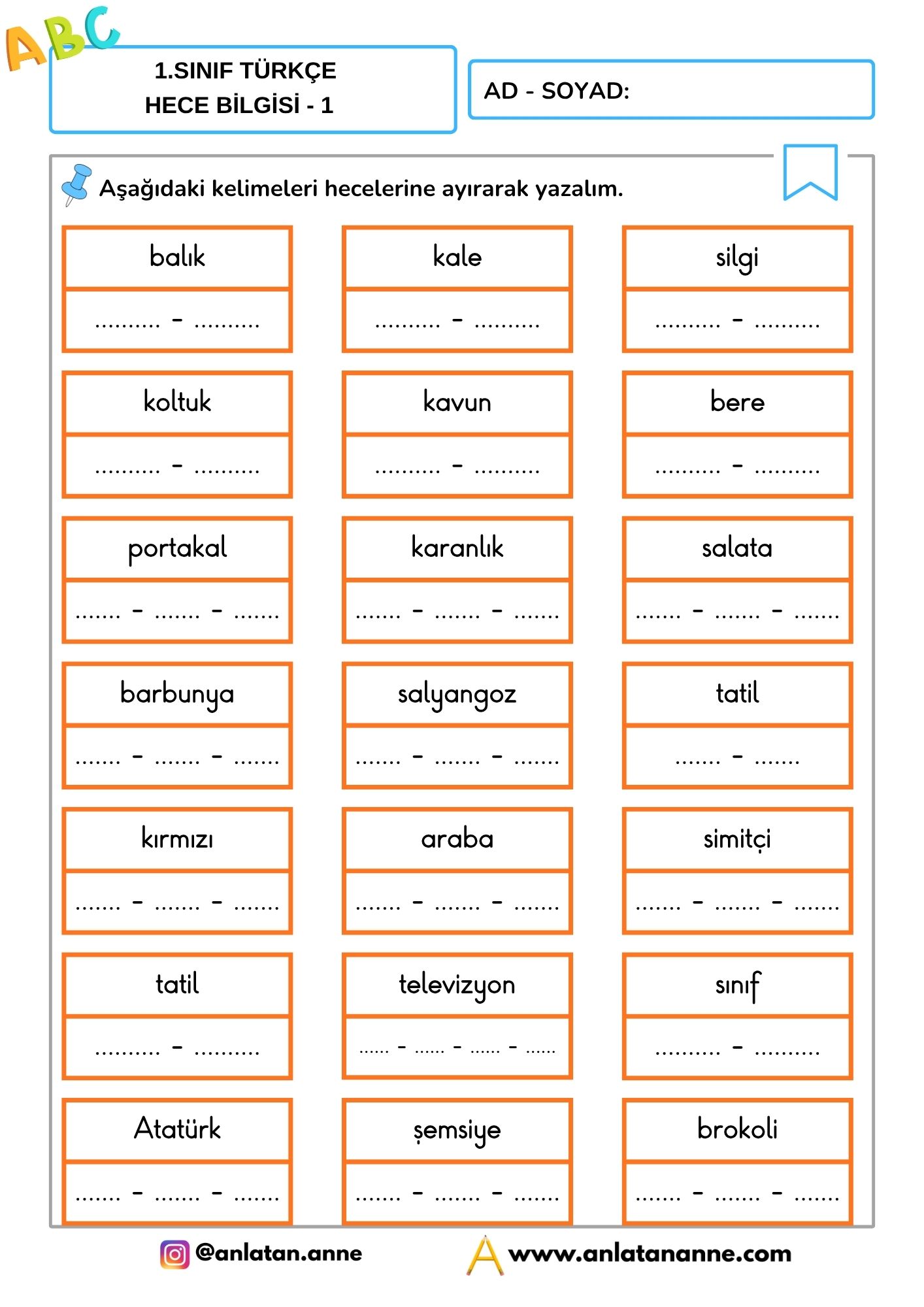 1. sınıf hece bilgisi