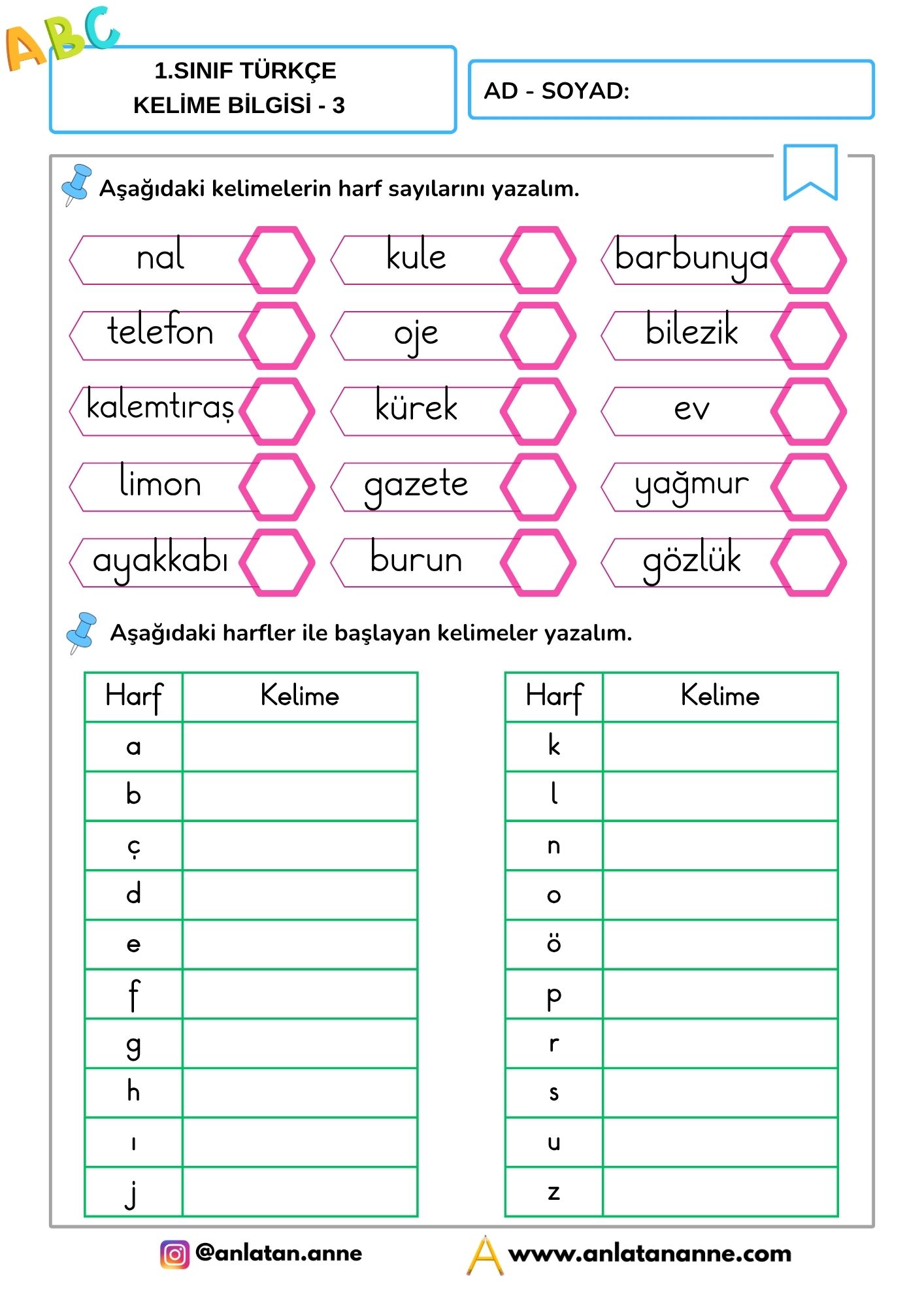 1. sınıf kelime bilgisi