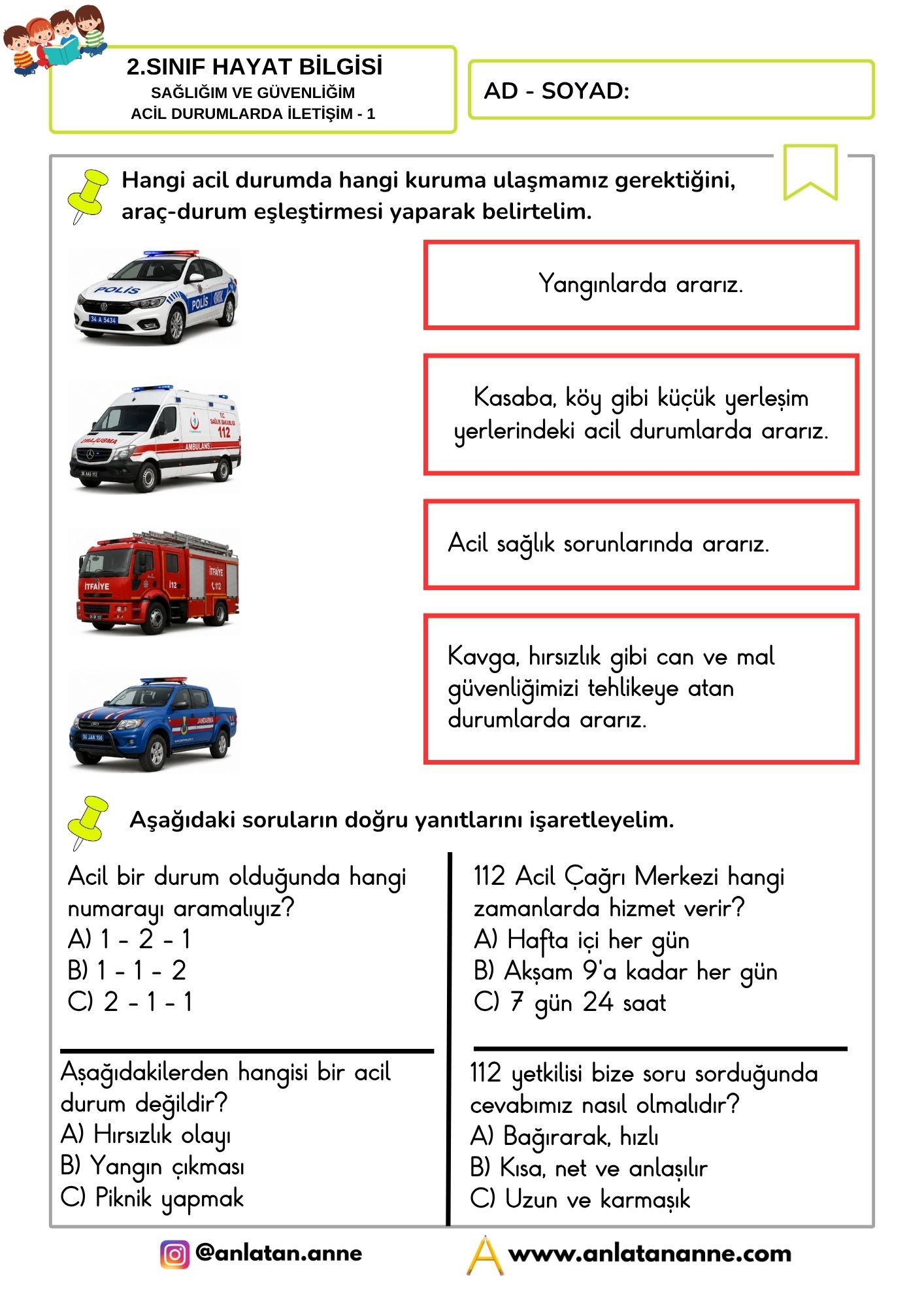 2. sınıf acil durumlarda iletişim