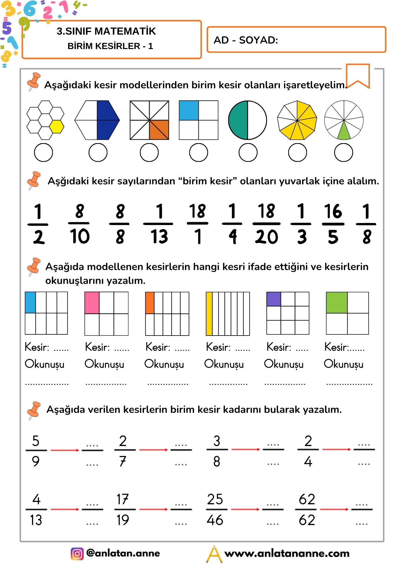 3. sınıf birim kesirler