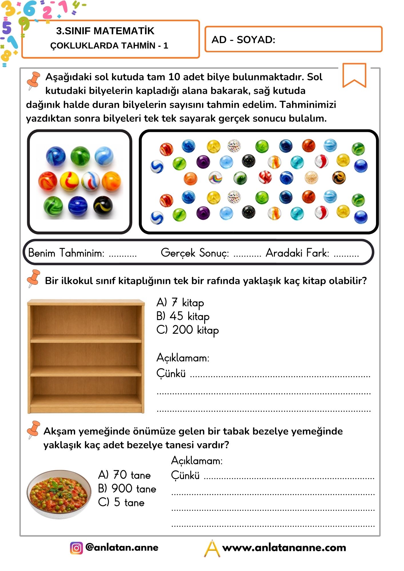 3. sınıf çokluklarda tahmin