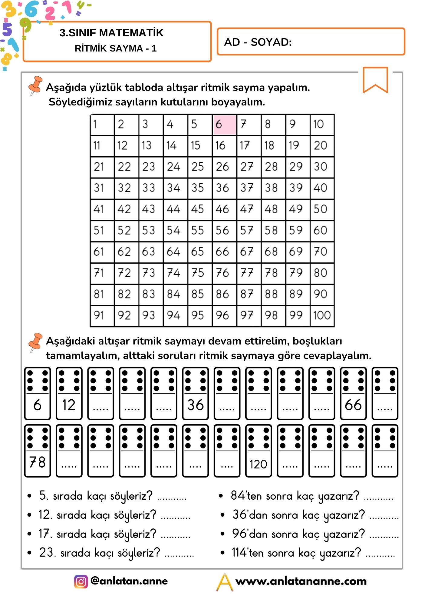 3. sınıf matematik ritmik sayma