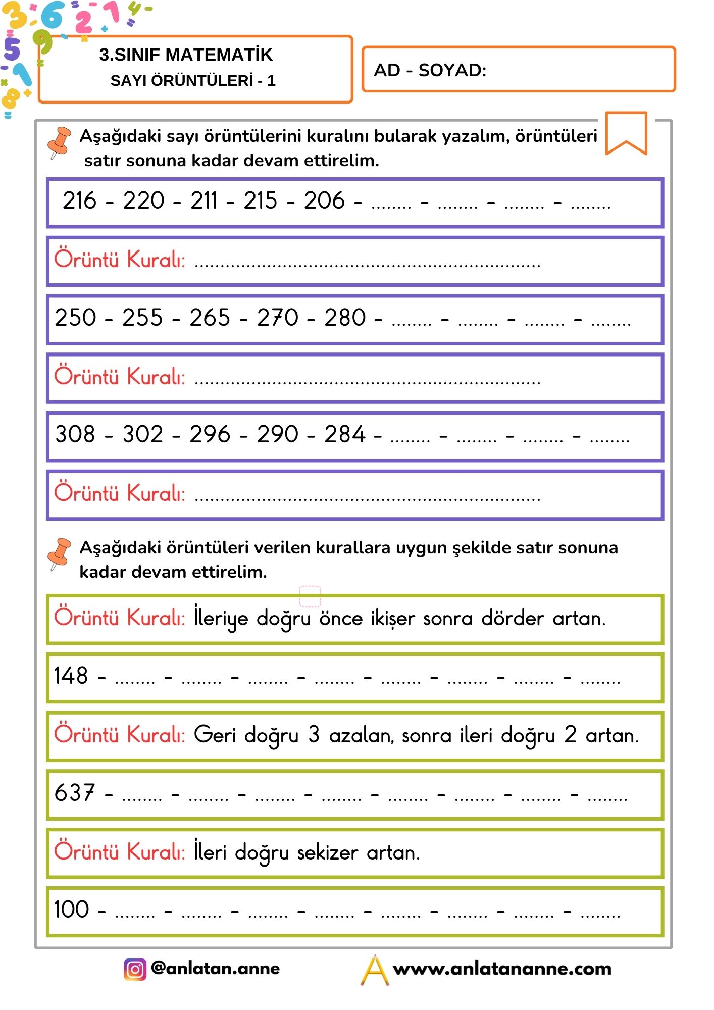 3. sınıf sayı örüntüleri