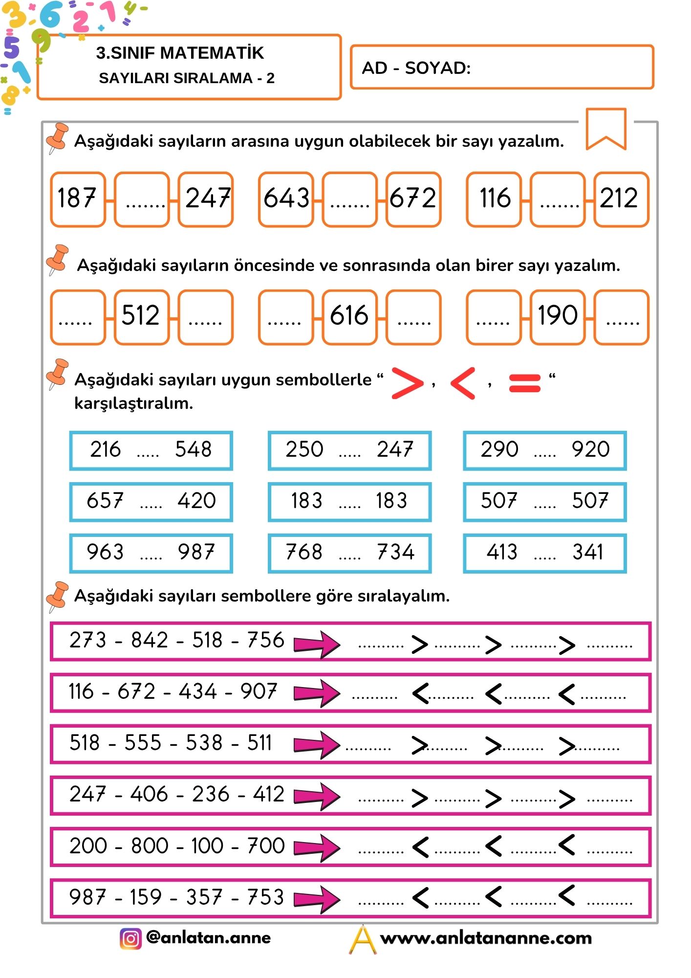 3. sınıf sayıları büyüklüklerine göre sıralama