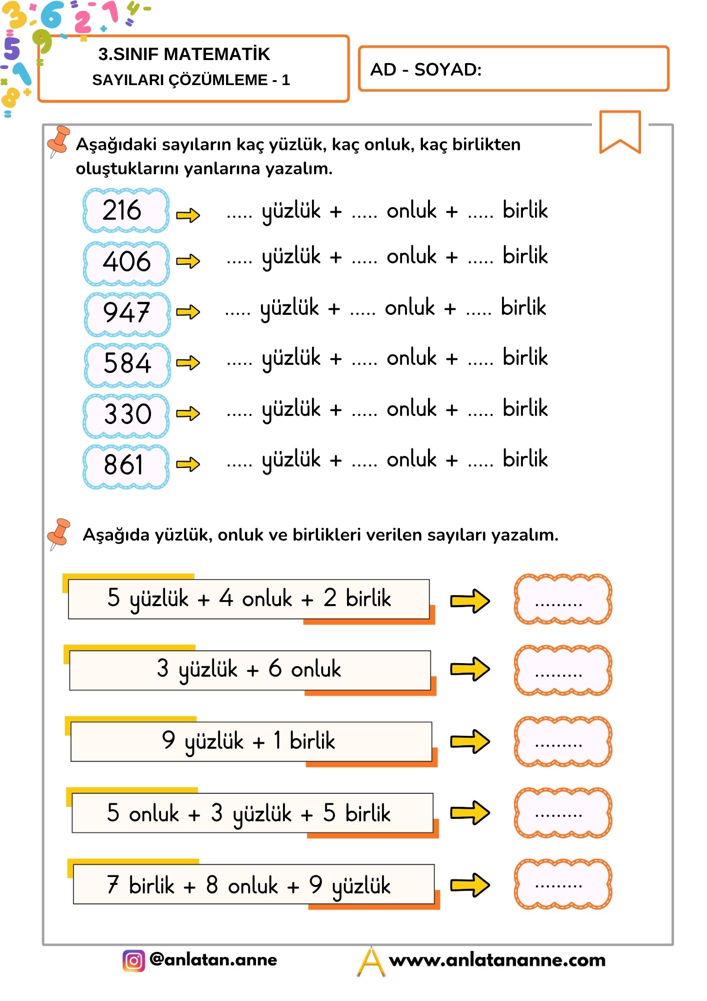 3. sınıf matematik sayıları çözümleme