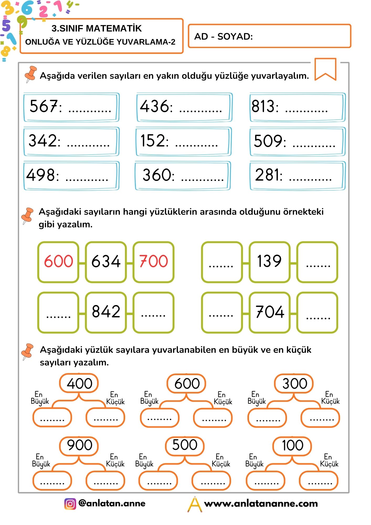 3. sınıf sayıları en yakın onluğa ve yüzlüğe yuvarlama
