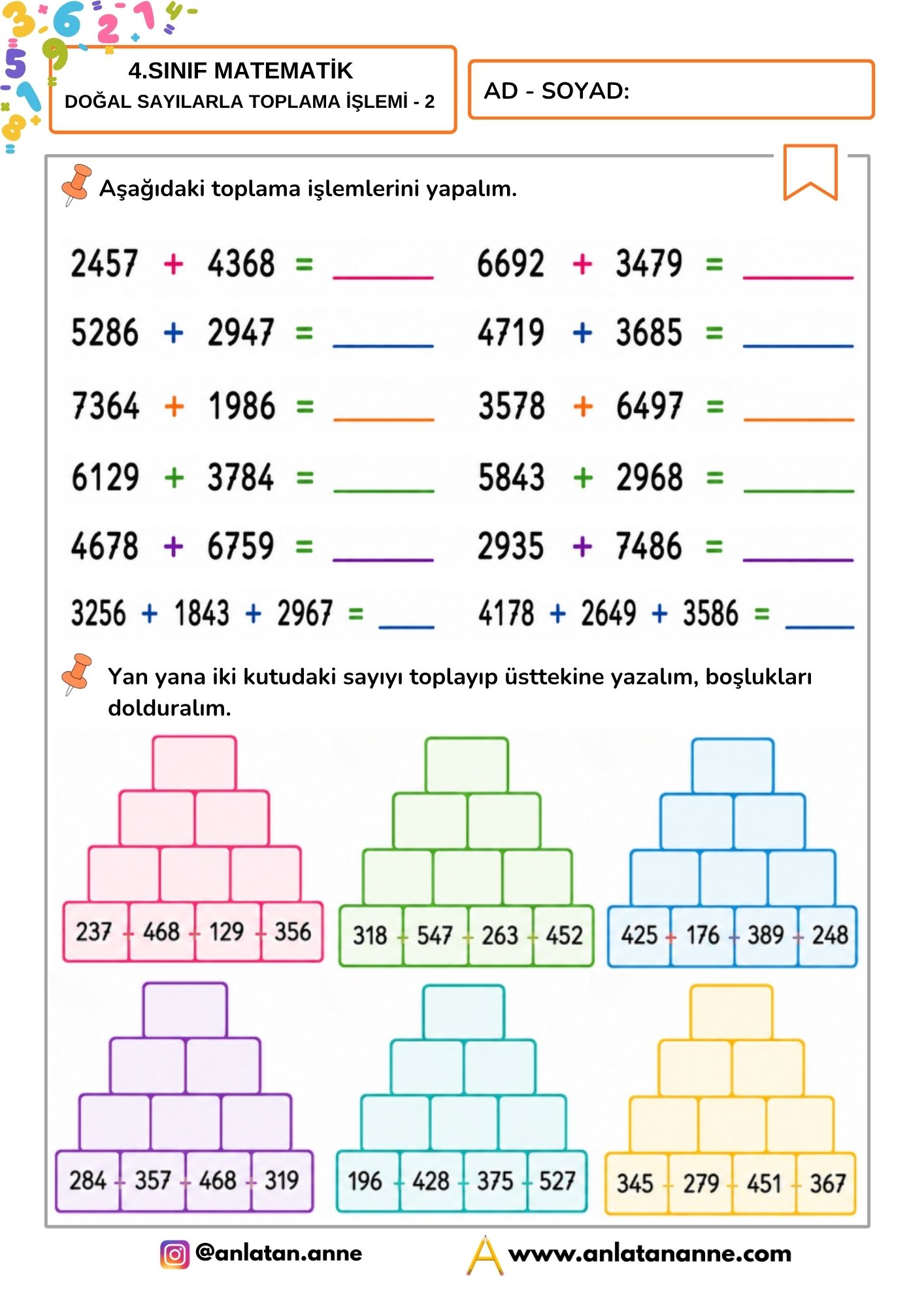 4. sınıf 4 basamaklı doğal sayılarla toplama işlemi