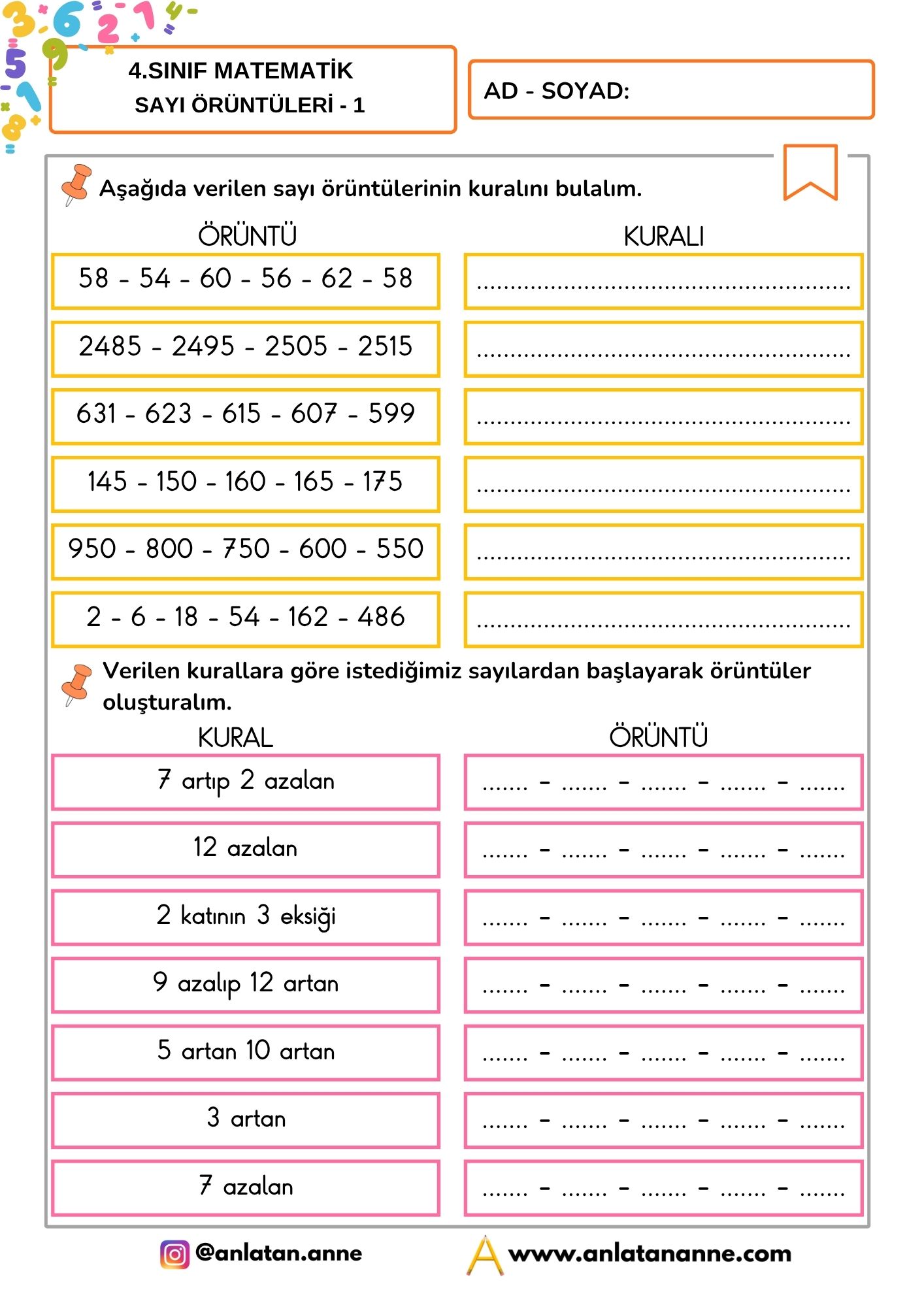 4. sınıf sayı örüntüleri