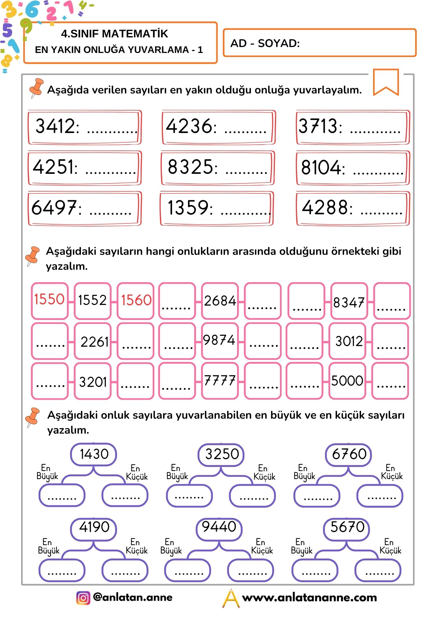 4. sınıf en yakın onluğa yuvarlama