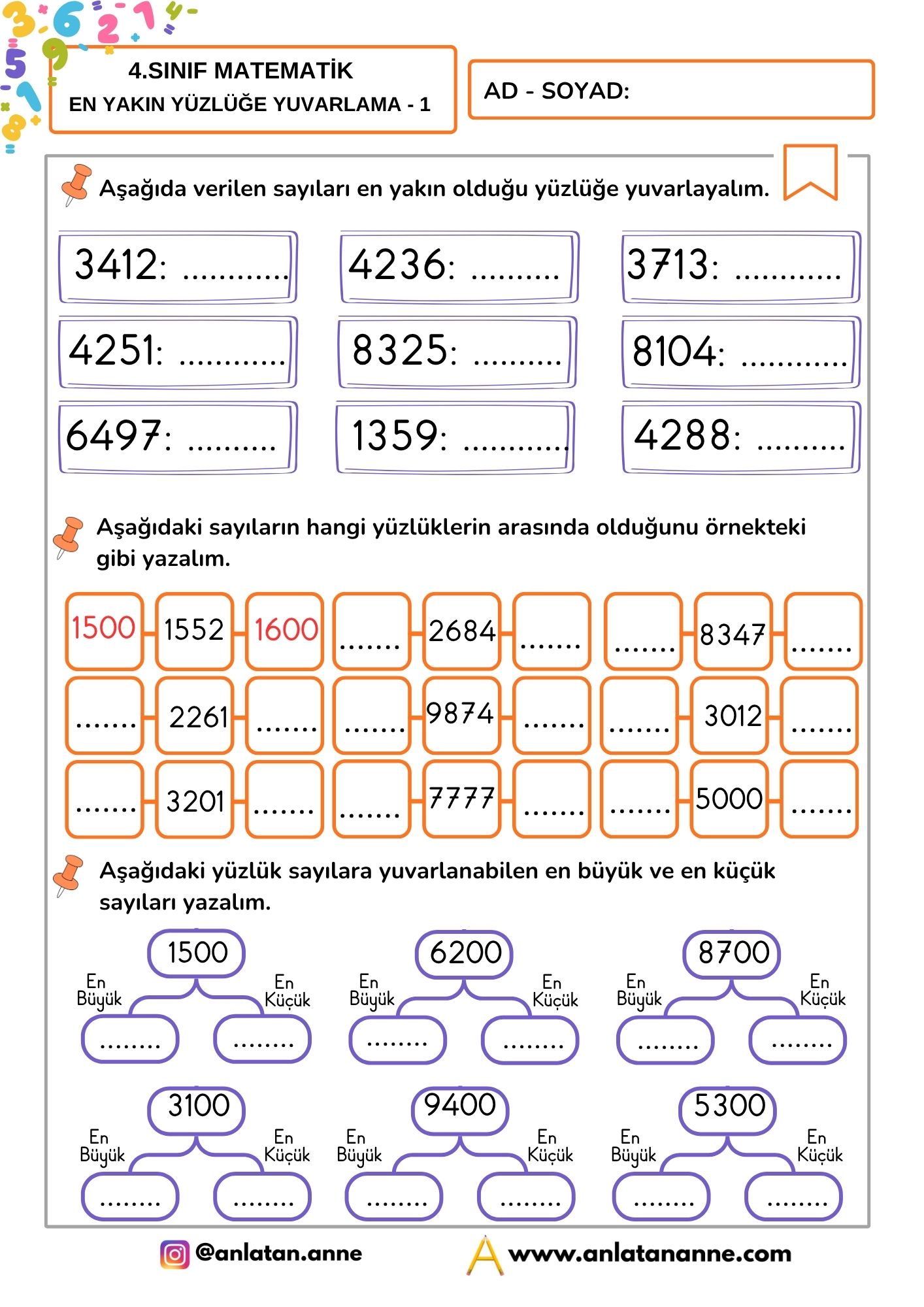 4. sınıf en yakın yüzlüğe yuvarlama