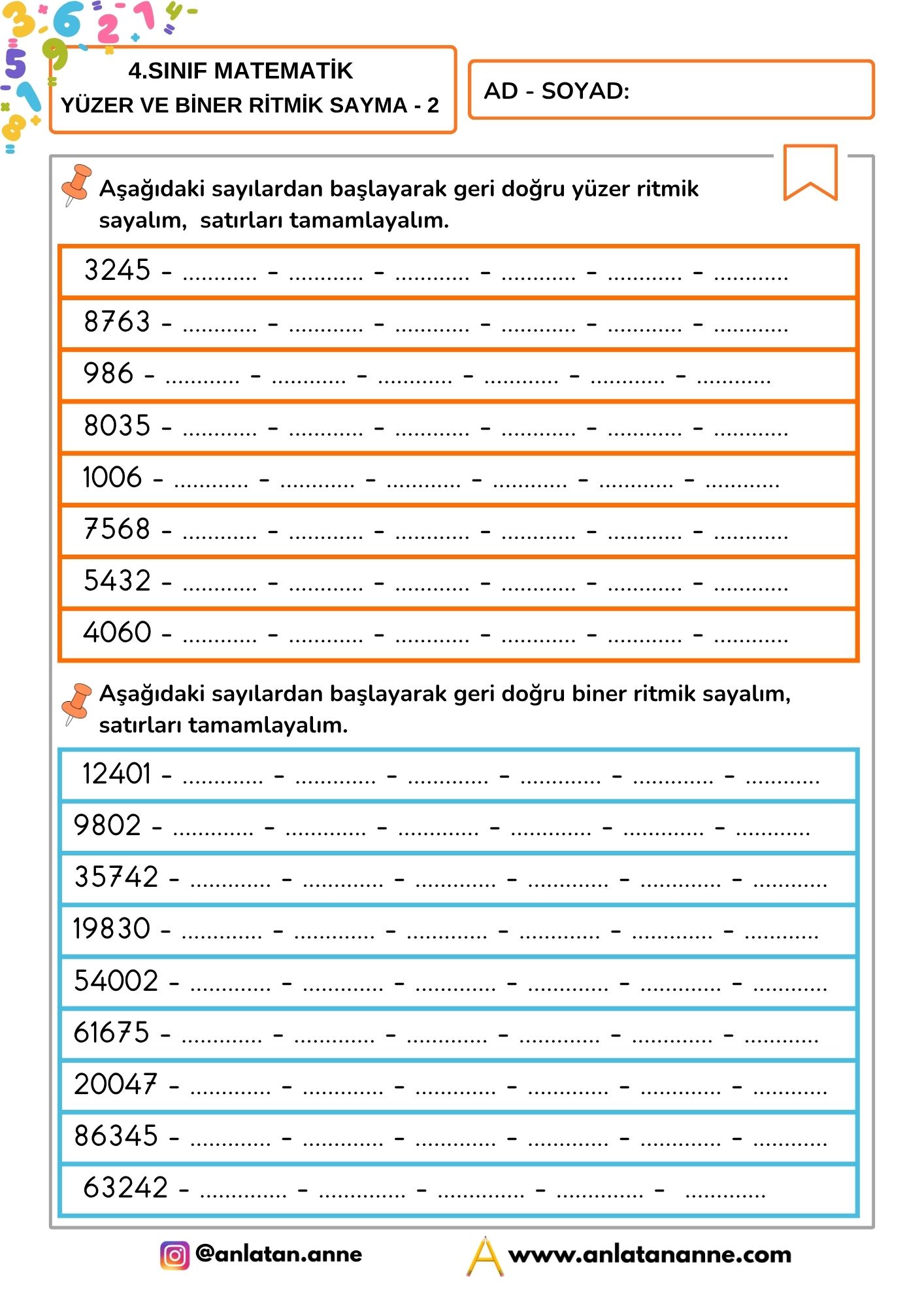 4. sınıf yüzer biner ritmik sayma