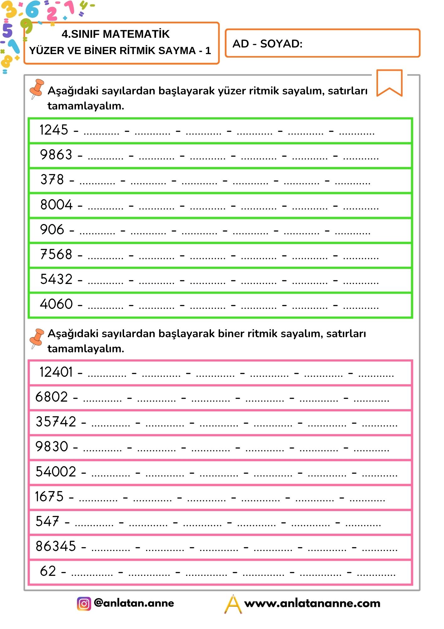 4. sınıf yüzer biner ritmk sayma