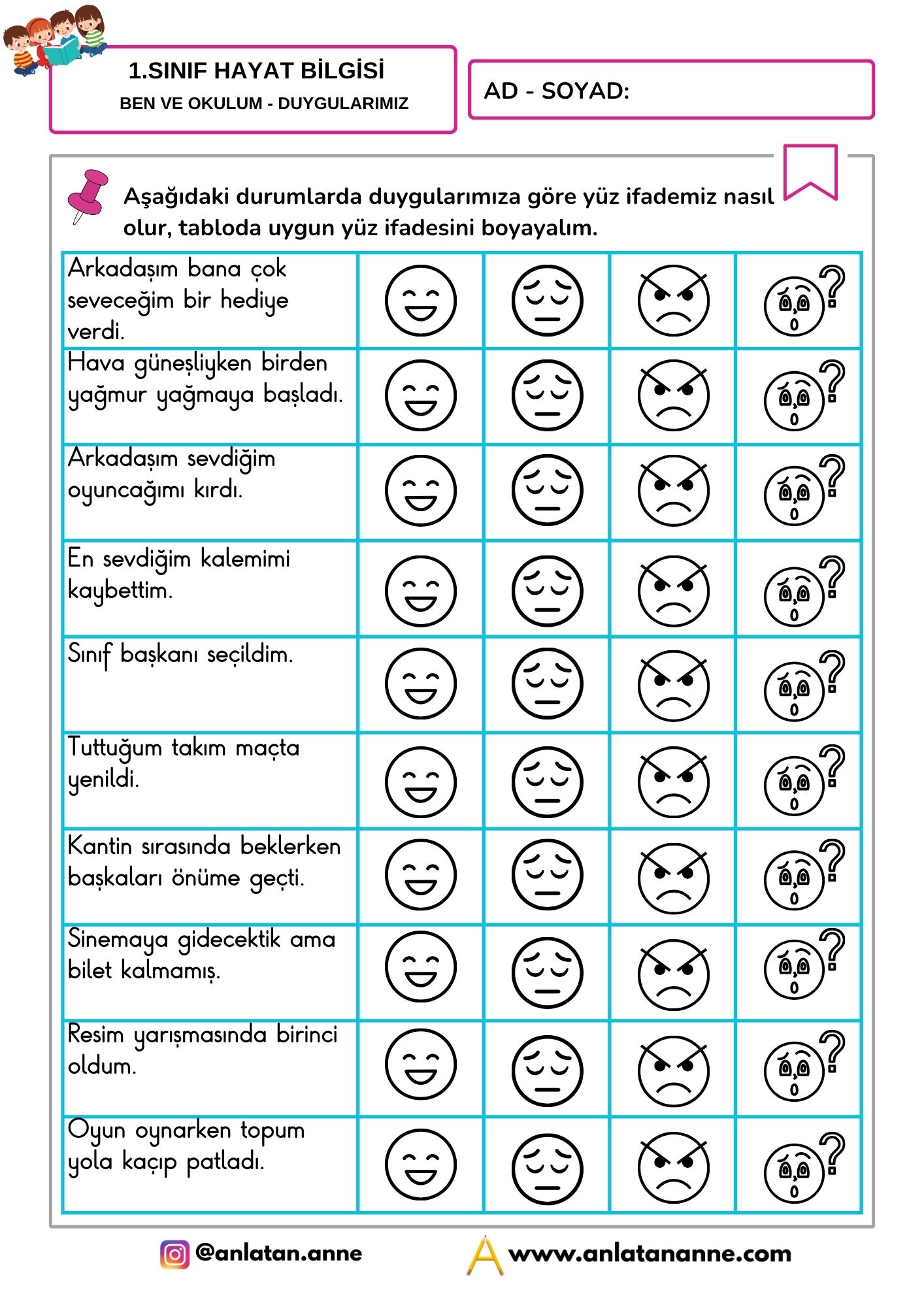 1. sınıf duygularımız