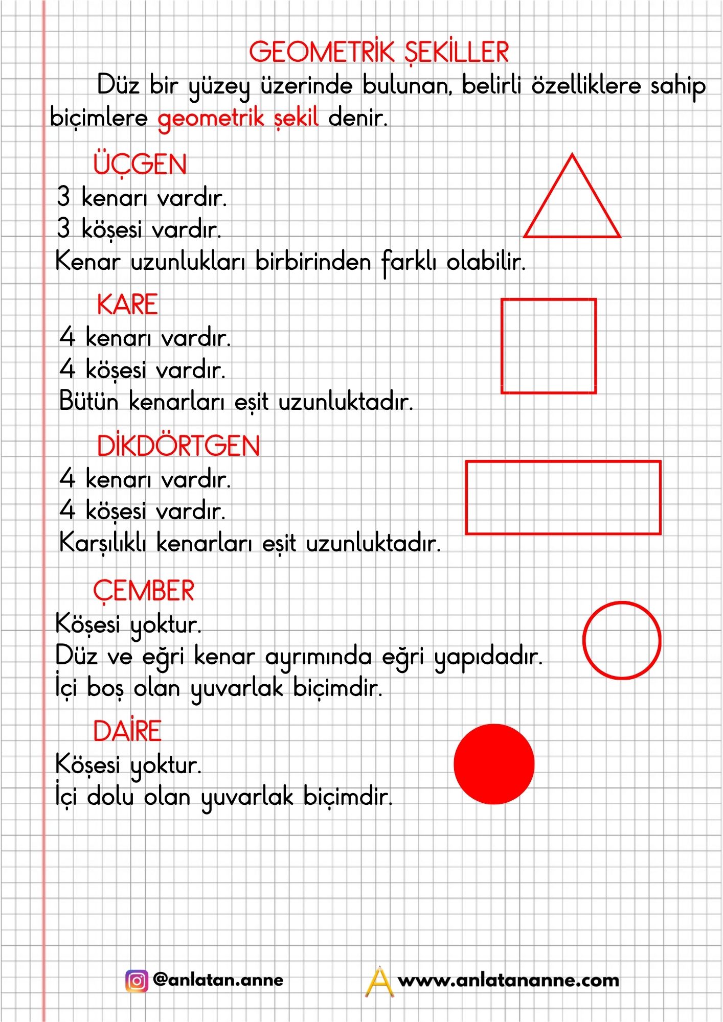 2. sınıf geometrik şekiller defter notu