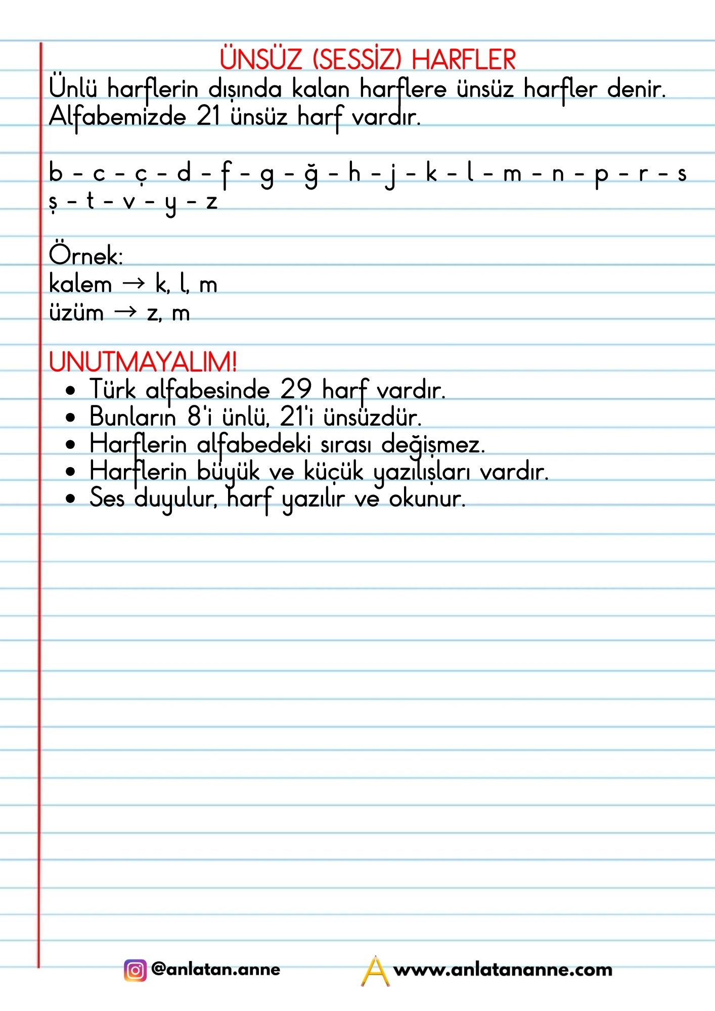 2. sınıf harf(ses) bilgisi defter notu