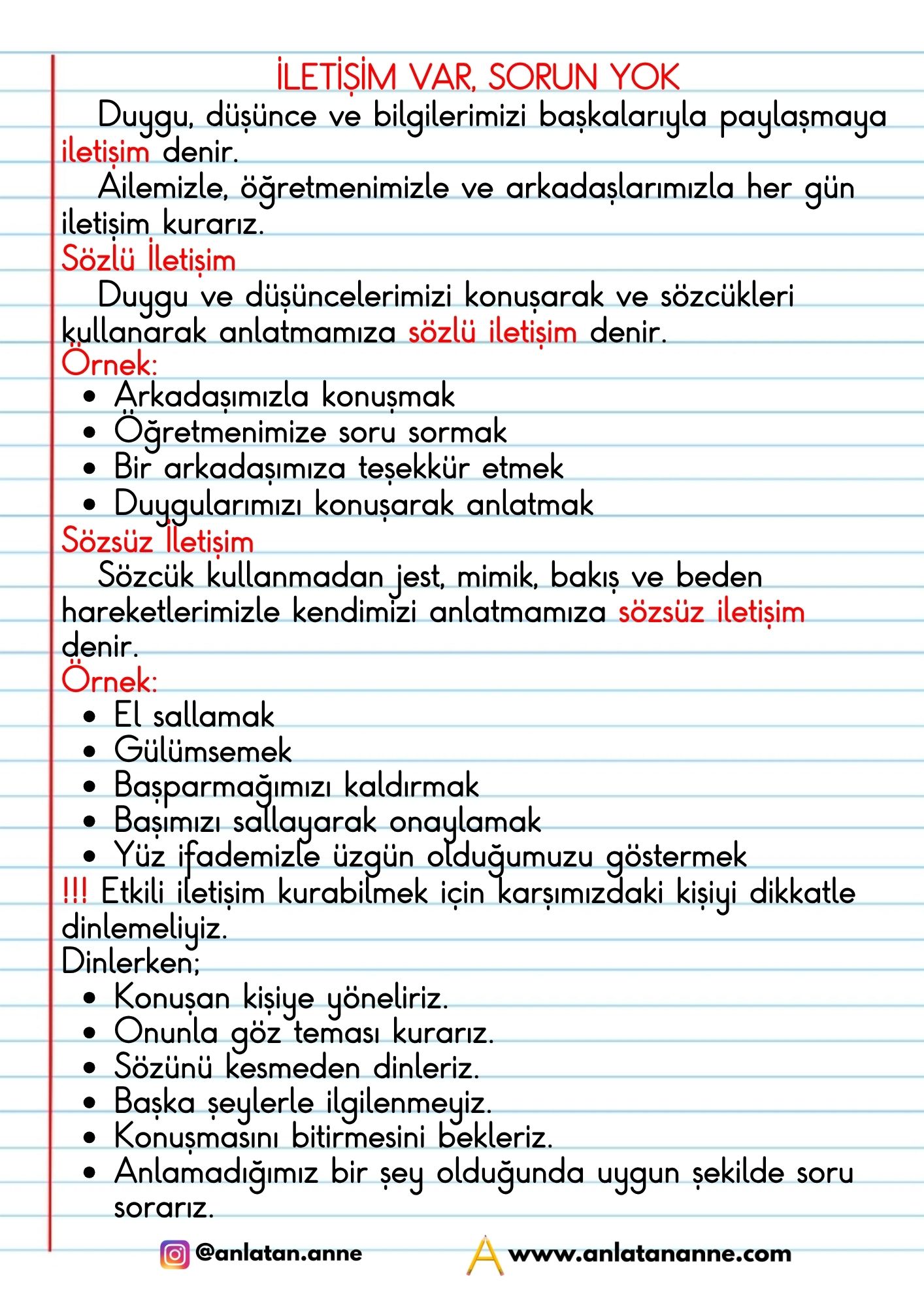 2. sınıf iletişim var, sorun yok defter notu