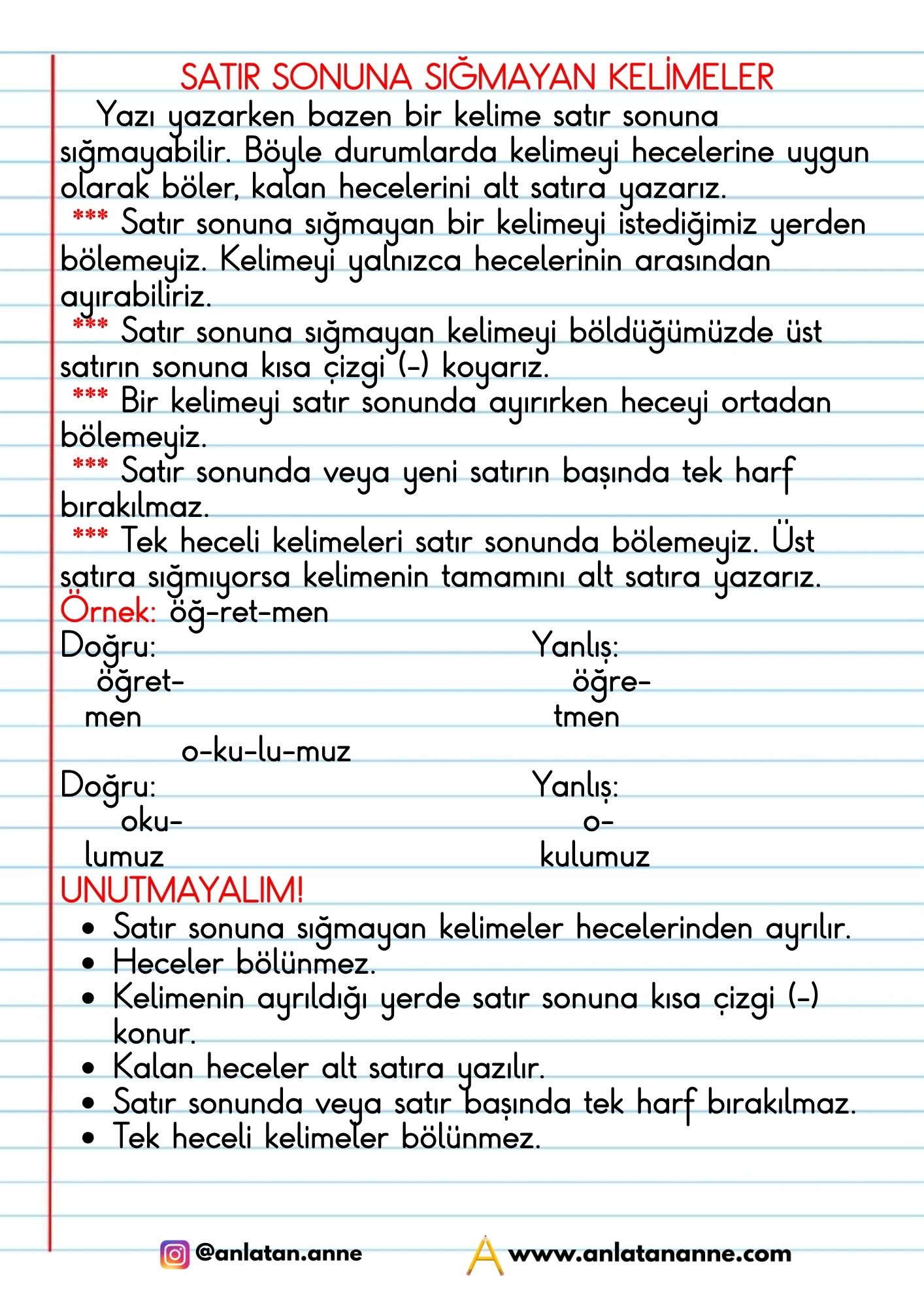 2. sınıf satır sonuna sığmayan kelimeler defter notu