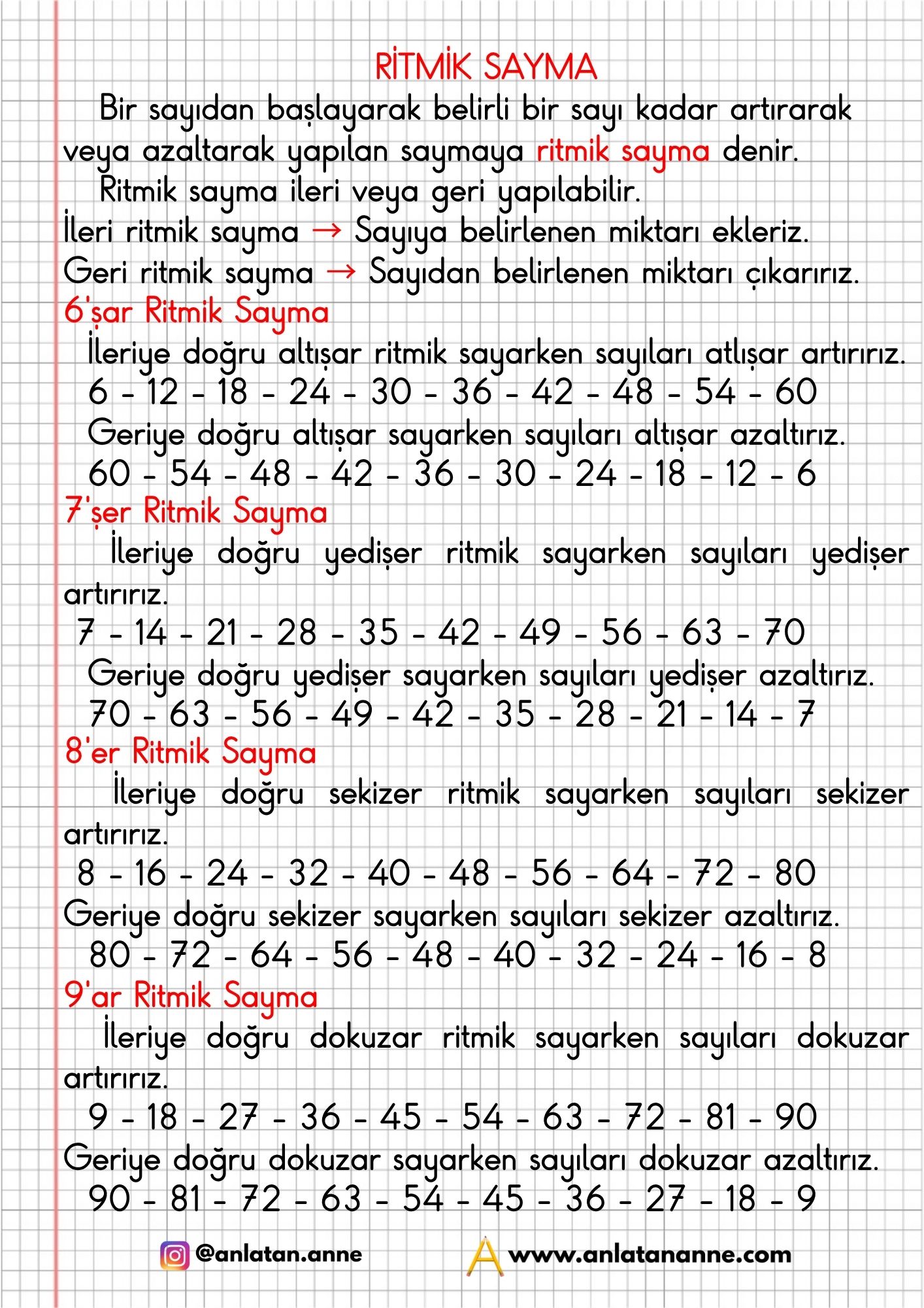 3. sınıf ritmik sayma defter notu